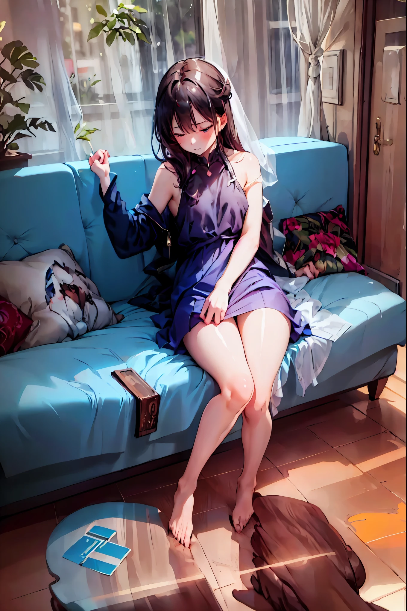 -Yuri , multiple girls,   2 Girls, Yuri,   dress, Put your hands on the couch, Long Hair, {{kissu, plant,   close eyes  ,   window  , indoor,   sitting, blurry foreground, on Put your hands on the couch, white   dress, blurry,   Exposed Shoulders    , Moon, potted plant,   writing border depth,   sleeveless   dress, Blonde,   sleeveless, chest, black   dress,   black hair, pillow, bottle, Bare wrist, full Moon,   Knight , books, , very Long Hair, collarbone,    foot  , chestの谷間, cup, Bang, null,   brown hair, medium chest,   Wavy Hair, curtain,   SPAGHETTI STRAP  , cushions, Particles of Light,   Profile，  high school girl  ，、  brown hairのポニーテール，French{{kissu, Barefoot， underwear ，  {{x}}  ，小さいchest，  small butt seen from below  ，beautiful   Profile，Clear limbs， characteristic bridge of the nose   ，    anatomically correct hands and feet    ，brown hair， shortcut ， disheveled hair，short braid，neat， Slender and beautiful，correct posture，小さなchest部， 美しいfoot， Your enchanting gray-blue eyes shine like stars，Saggy Eyes， bright color , Beautiful Eyes,A delicate smile,textured skin, BEST QUALITY BEST , gently beautiful woman , anime style､