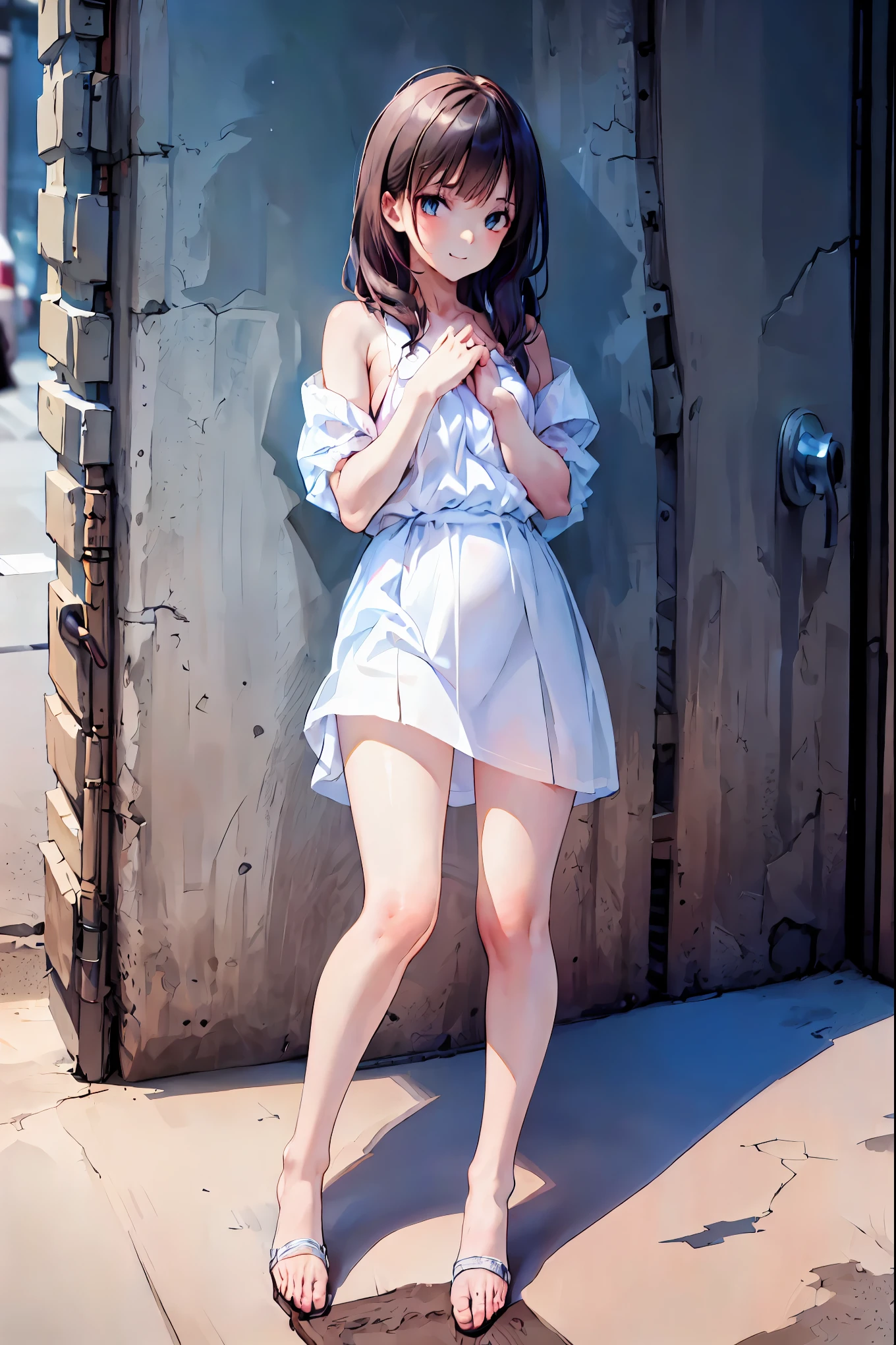 innocent 20 year old girl、((White Tank Top, Dramatic Poses)),smile,shortcut,Natural Park、raw photos, (8k、top quality、masterpiece:1.2)、(Intricate Details Right After Group Rape:1.4)、(photorealistic:1.4)、octane rendering、intricate 3d rendering ultra detail, studio soft light, Rimlight, vivid details, super detailing, realistic skin texture, detailed face, beautiful detail eyes, Highly detailed CG Unity 16K wallpaper, Make Up, (Detailedbackground:1.2), Shinny Skin, full body、Chest Valley,((Standing with Hands Clasped、lean forward、angle seen from above))