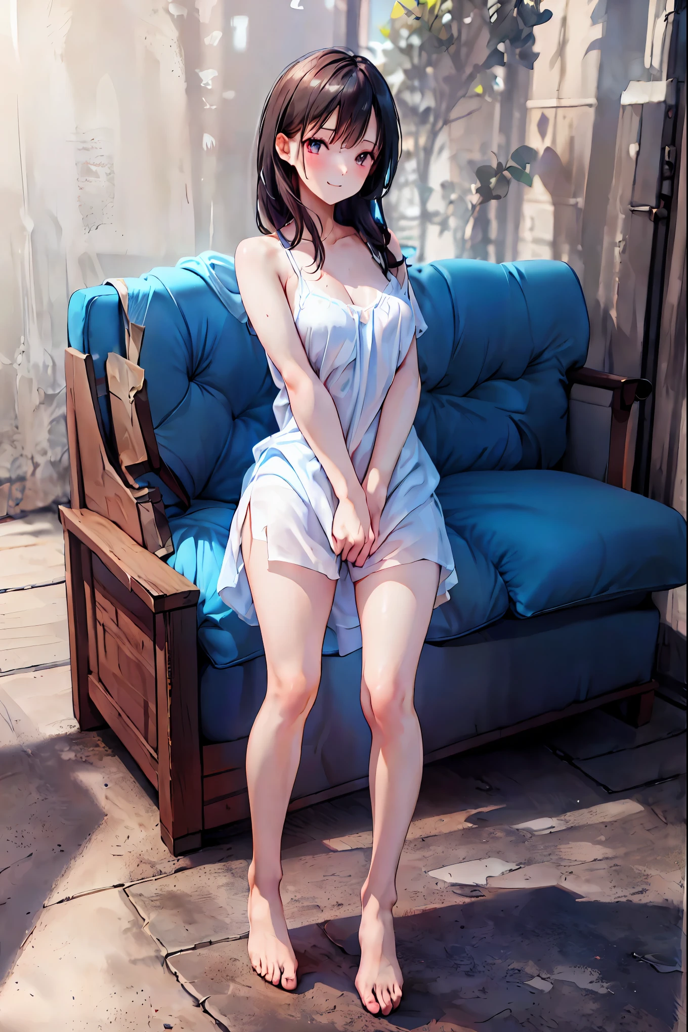 innocent 20 year old girl、((White Tank Top, Dramatic Poses)),smile,shortcut,Natural Park、raw photos, (8k、top quality、masterpiece:1.2)、(Intricate Details Right After Group Rape:1.4)、(photorealistic:1.4)、octane rendering、intricate 3d rendering ultra detail, studio soft light, Rimlight, vivid details, super detailing, realistic skin texture, detailed face, beautiful detail eyes,  Highly detailed CG Unity 16K wallpaper, Make Up, (Detailedbackground:1.2), Shinny Skin, full body、Chest Valley,((Standing with Hands Clasped、lean forward、angle seen from above))