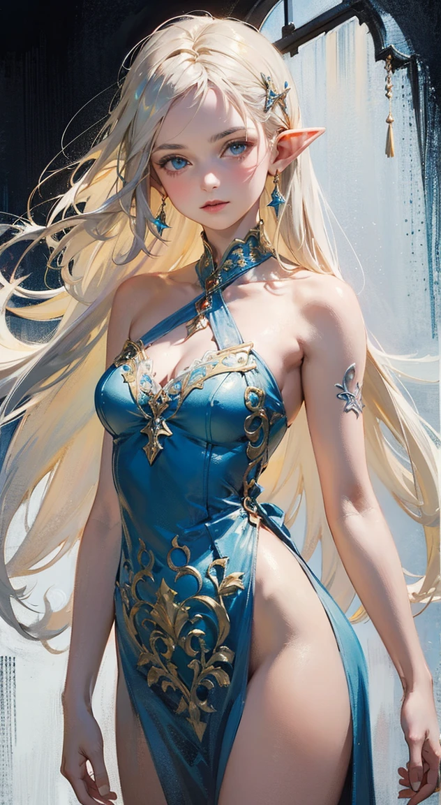 8K,Beautiful portrait with light blue hair,iintricate,ellegance,Highly meticulous,A majestic,Digital photography,Atkin and Nguyen Jia, and artistic surrealist paintings by Greg Rutkowski, There are gold-plated phoenix filigree on the clothes,Clothing fabrics are scarce,There is a crimson on the clothes,brokenglass,(tmasterpiece,Sideslit,exquisite and beautiful eyes:1.2 ), Human Development Report,Gold tulle tights,Exposes the skin around the waist,Waist exposed,Chest penetration,Exposing the skin of the chest,Shoulders exposed,The expression is serious,
