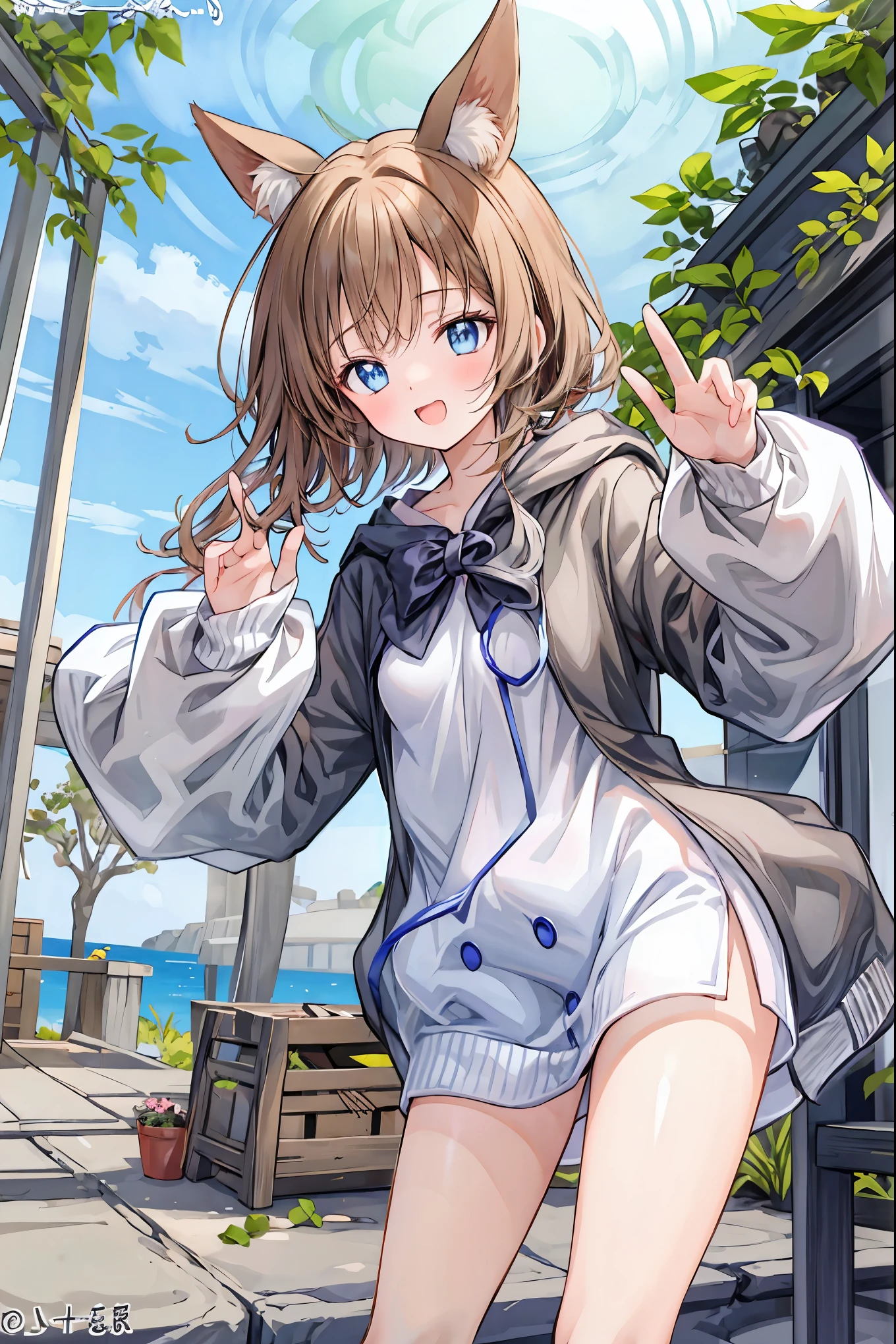 ( masterpiece), Highest Quality, cute girl leaning on a wall, is embarrassed, , Intimate moments, cute, cropped shirt, look down, High Angle, close, BREAK she says is embarrassed, she says , forest setting , cute imgae,brown hair,shortcut,unkempt hair,Short braided hair,Neat,Slender Beauty,correct posture,small breasted,Beautiful legs,enchanting gray-blue eyes shine like stars,Saggy Eyes,bright colors,Beautiful Eyes,A delicate smile,Textured Skin,best quality,A Gentle and Beautiful Woman,anime style、