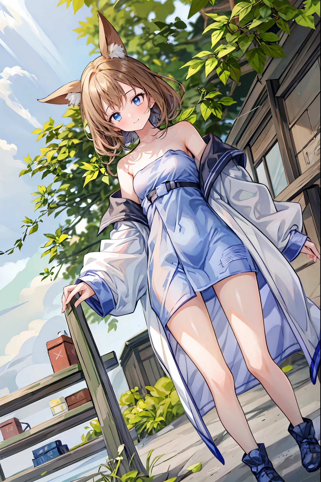 ( masterpiece), Highest Quality, cute girl leaning on a wall, is embarrassed, , Intimate moments, cute, cropped shirt, look down, High Angle, close, BREAK she says is embarrassed, she says , forest setting , cute imgae,brown hair,shortcut,unkempt hair,Short braided hair,Neat,Slender Beauty,correct posture,small breasted,Beautiful legs,enchanting gray-blue eyes shine like stars,Saggy Eyes,bright colors,Beautiful Eyes,A delicate smile,Textured Skin,best quality,A Gentle and Beautiful Woman,anime style、