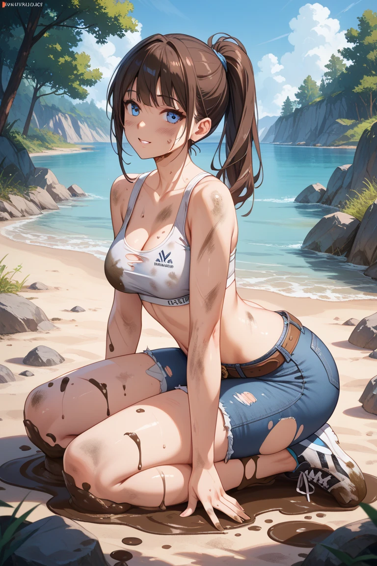 <lora:SoilStonesWorld:1> (SoilStonesWorld:1.3) 1woman (bikini:1.2) (sitting near a rock watching the sea:1.1) <lora:more_details:1> details
