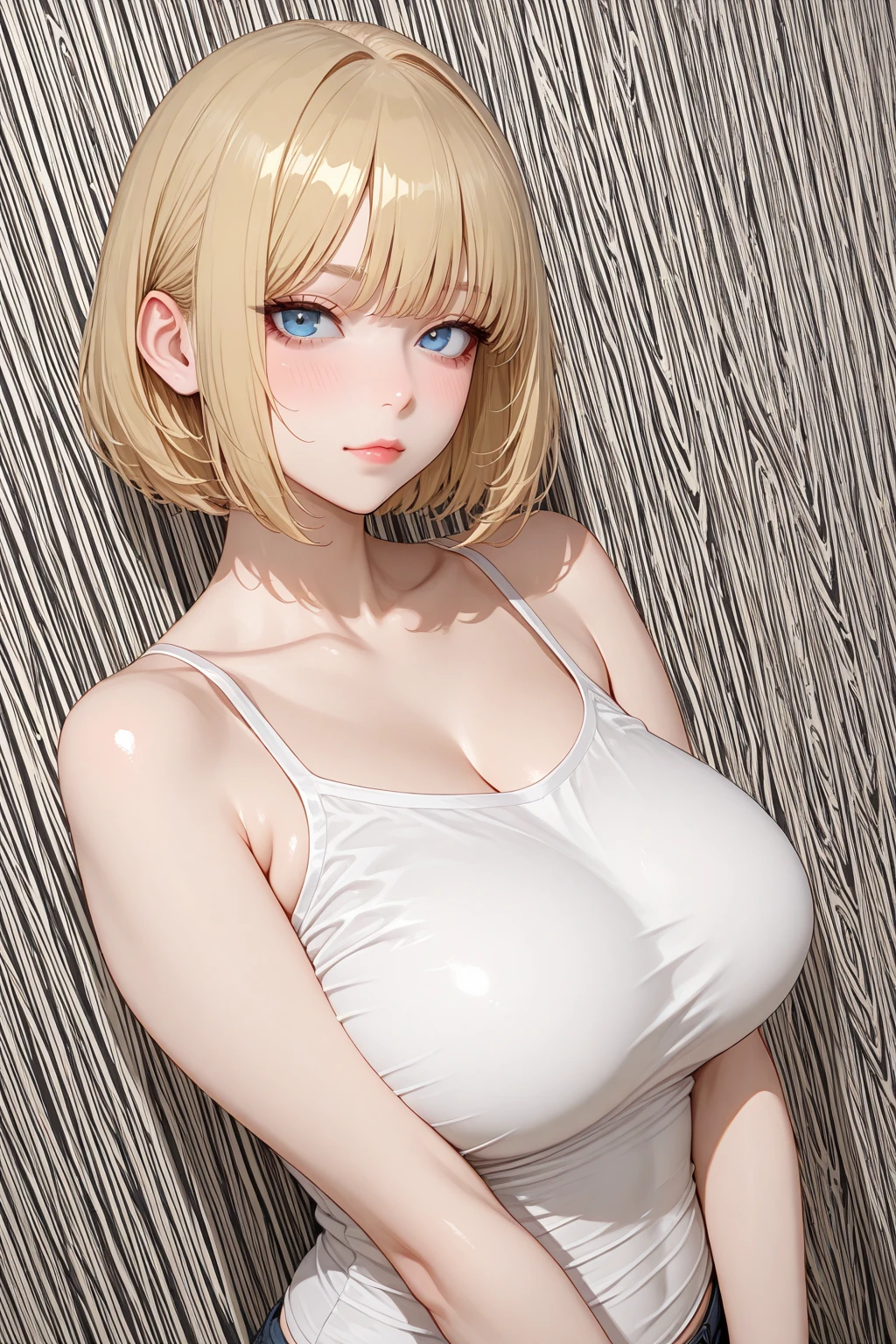 asuna (blue archive), 1girl, bare legs, blue eyes, blurry, blurry background, blush, breasts, large breasts, light brown hair, (((extra short pixie cut))), (((pixie cut))), (((asymmetric pixie cut))), (((side parting pixie cut))), looking at viewer, solo, Beautiful girl, big, sea, emphasis on pussy, (spread legs), (happy face), (nude), (chubby), (((thick thighs))), (((big breasts))), (nipples), (pussy), (anal), ((extremely hairy pussy)), ((extremely hairy pubic hair)),