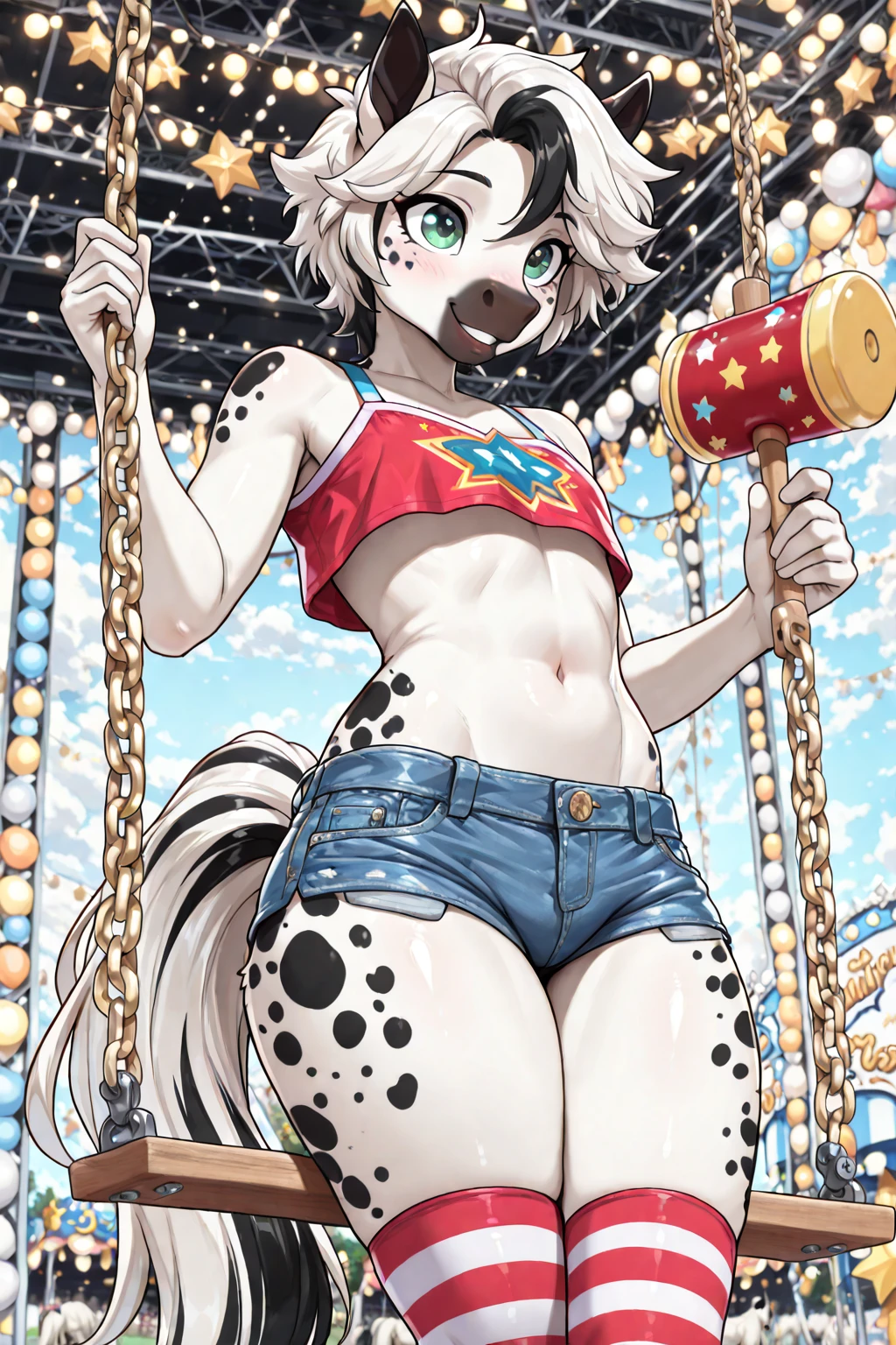 1 person、juvenile、Shota、golden retriever man,　slender、masterpiece、highest quality、Revealing light blue lace underwear、Bra with ribbon、Knee-high socks、garter belt、Swollen crotch、smile、One eye closed、Nightclub、Embarrassed face、Sweat flying、Side view