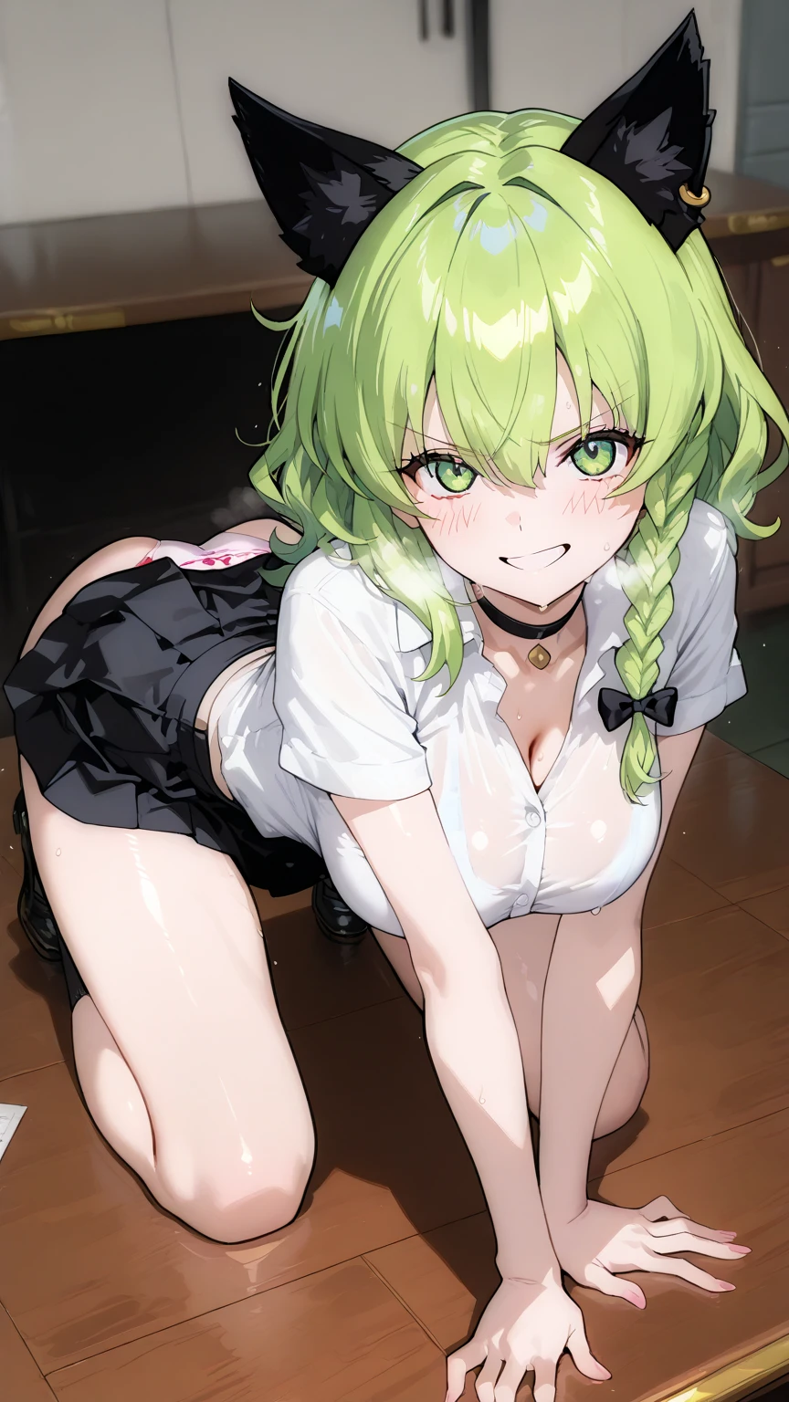 NSFW,((1man with 1woman,Having sex)), on stomach,from behind,Perfect body,tiny girl,small tits,Whip thighs,School uniform,Black stockings,Detached sleeves,light green hair,I have fluffy,Naughty face,AHE Face,Drooling,Drooling,Top image quality,Best Quality