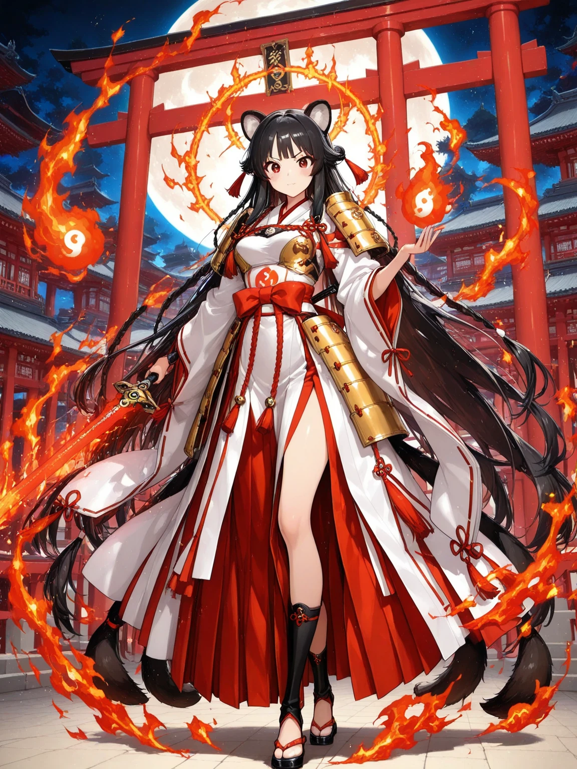 1girl,senos grandes, akagiuchi,kimono blanco,sonrisa ligera,boca cerrada, Orejas de zorro, al aire libre,Paisaje urbano, calle,Disparo de vaquero, sentada,descalzo,