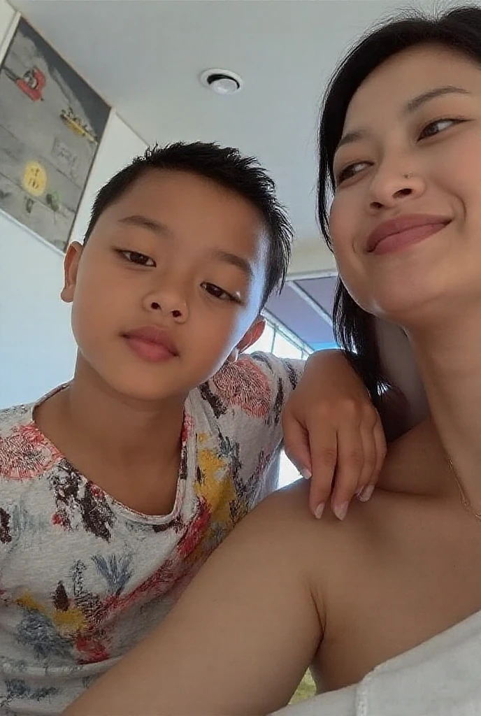 Kazakh mom with her 5-year-old son stroking his big cock