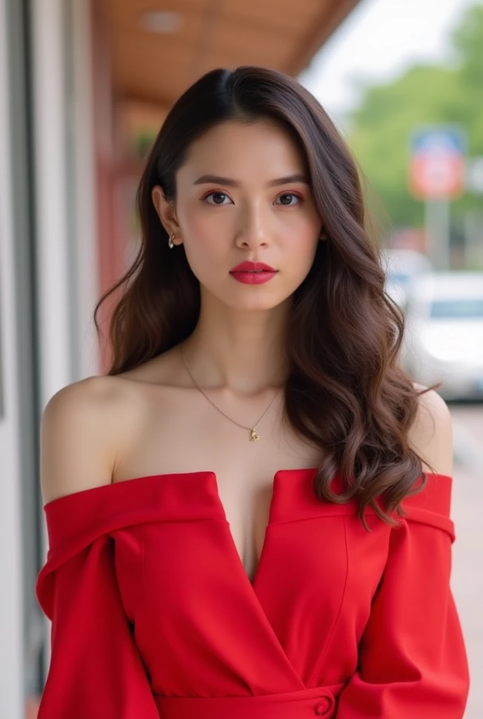 Young beautiful brunette  with black hair, Fair-skinned in red shiny fitting dress outside the playground, ((mince, )), (seins moyens),Realstic, photo, masutepiece, realism, realism, photoreallistic, high contrast, Art Station 8k HD Photorealistic Digital Art Trending Real Details, Detailed, textures de peau, Ultra-detailed, realistic skin textures, armure, Best quality, ultra highres, (photorealism: 1.4),, High resolution, Detailed, Photo brute, tranchant, Par Lee Jeffries 「Pellicule Nikon D850」file photo 4 Kodak Portra 400 F1 camera.6 Lenses Ultra-Realistic Color Rich TextureSpectacular LightingUnreal EngineCinestir Art Station800 Trends, corps entier,