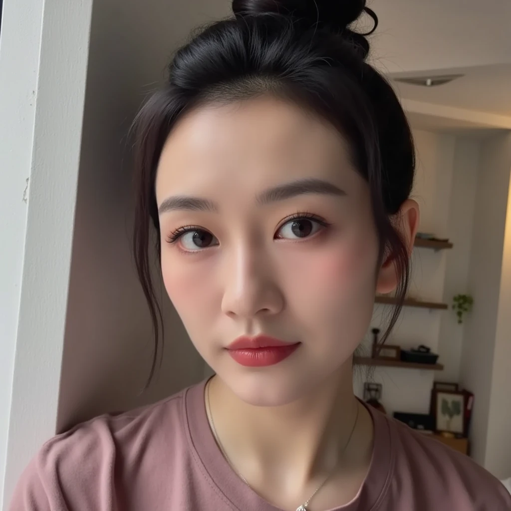 Gentle and charming Chinese beautiful woman, upper body photo, exquisite and sexy collarbone, charming oval face, double eyelids, smart peach blossom eyes, pink lips, small nose, bare shoulders, focused face, face close-up, ultra-high-definition, Super details, elegant standing posture, blue thin jacket with white top and casual cropped pants, it looks really intellectual, elegant and very fashionable