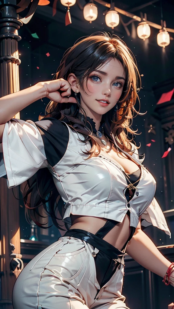 (ultra realistic,32k,RAW photo:1.1),(high detailed skin:1.1), 8k uhd, dslr, high quality, film grain, (makeup, mascara:1.1), lips,(thick\lips\),
(shiny glossy translucent clothing:1.1), <lora:shizuru-nvwls-v1:0.7>defshizuru, long hair, hair ribbon, black bow, halterneck, white dress, bare shoulders, cleavage, detached sleeves, gauntlets, white thighhighs, <lora:add_detail:0.91>, huge breast, (upper body:1.2),
Dancing with one hand extended outwards,
(busty:1.1) , (chubby:0.1),(volumetric lighting:1.2),<lora:LowRA:0.4>, dark theme, neighborhood park, playground, picnic areas, community gathering