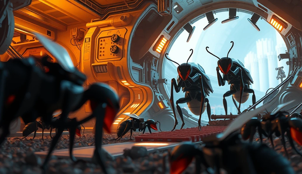 there are many bugs that are standing in a room, film still promotional image, by Jarosław Jaśnikowski, with cryengine, subterranean homesick alien, king of the flies, in screenshot from the 300 movie, promotional images, roguelike style, by Vladimír Vašíček, twelve arms --auto --s2