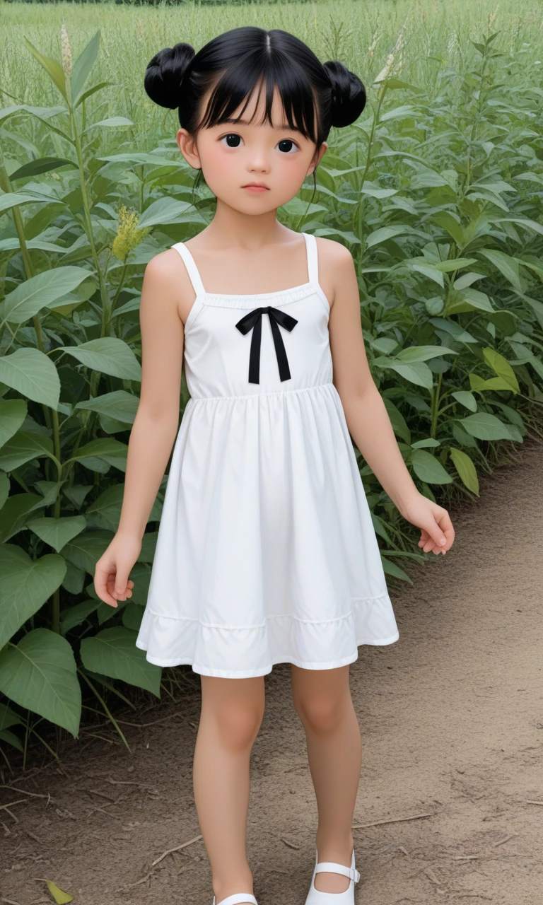 (((Japanese)))(10-year-old girl) ((((10-year-old girlが一人、alone)))) whole body写真 Full Shot Medium Short Hair Low ponytail whole body Thighs Mesh Sweater skirt cute (Squint with a smile) Spread your legs Spread your legs Raise your arms between legs Thighsまでの長さの黒のニーソックス ((linen))クロップドskirtskirt Visible through the gap(Panties)Apron dress Thin shoulder straps
