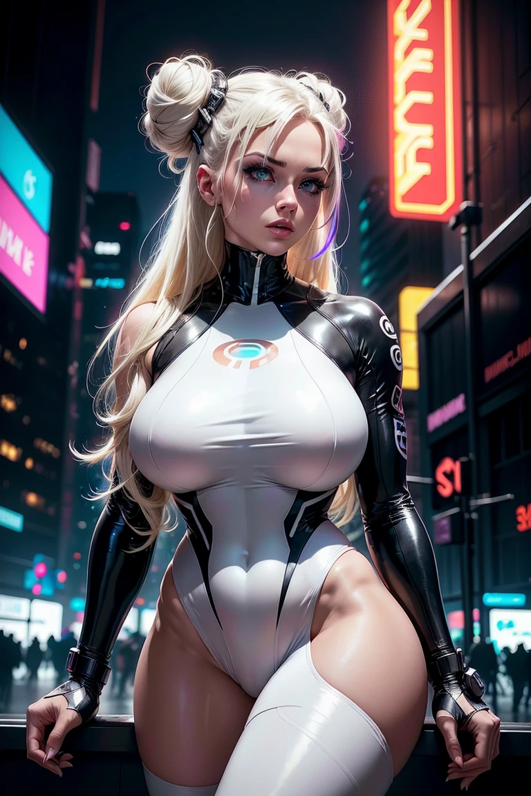 (1girl:1.3), solo, __Body parts__ realistic skin, pale skin, big boobs, official art, unified 8k wallpaper, ultra detail, beauty and aesthetics, beauty, masterpiece, best quality, in cyberpunk city, fantastic atmosphere, calm color palette, peaceful mood, soft shadows, nurse, glamour, huge breasts