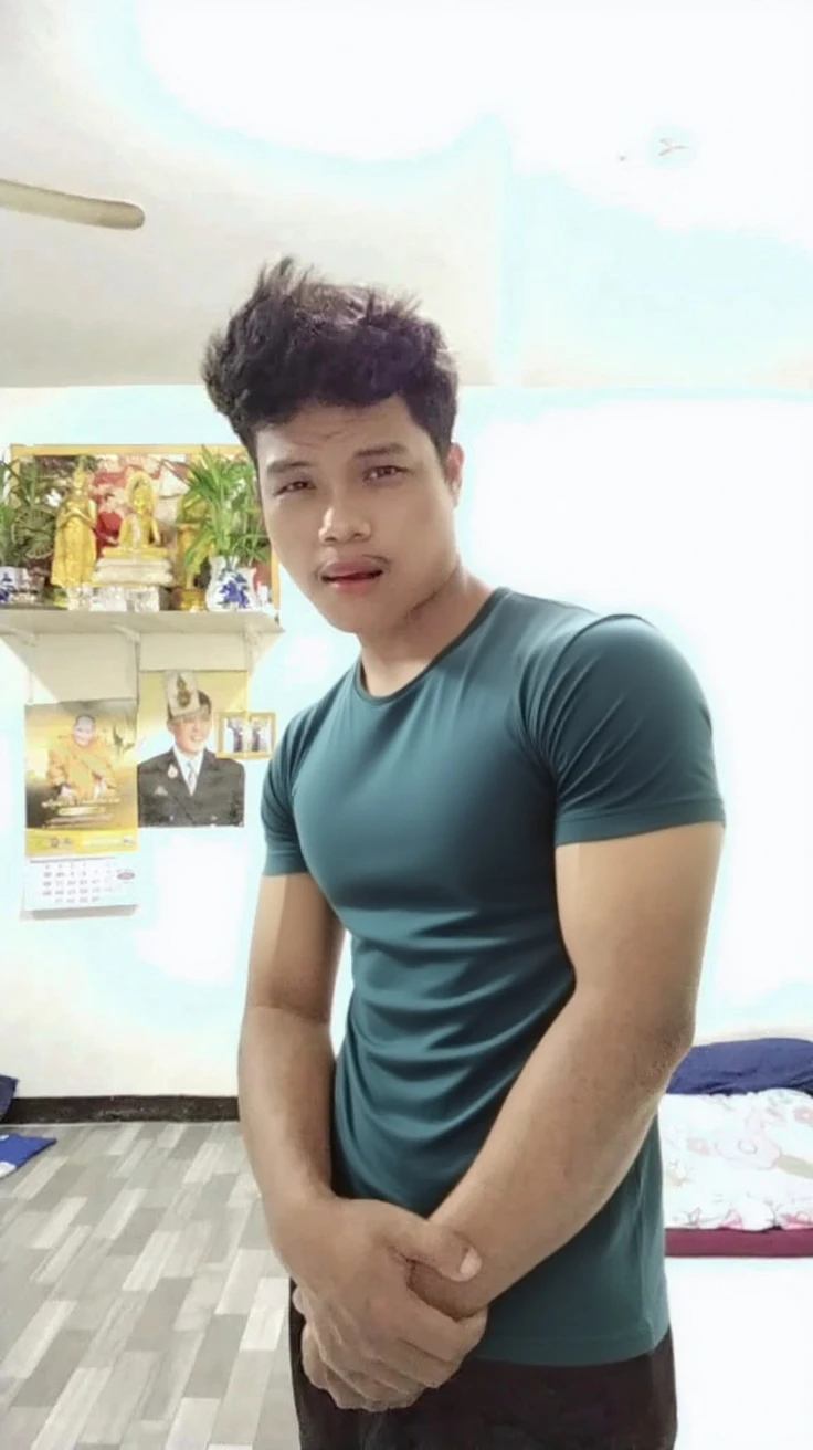 Indonesian boy, neat muscular, 18 years old, wearing colorfull briefs, smiling, look at viewer, yellow sleeveless shirt