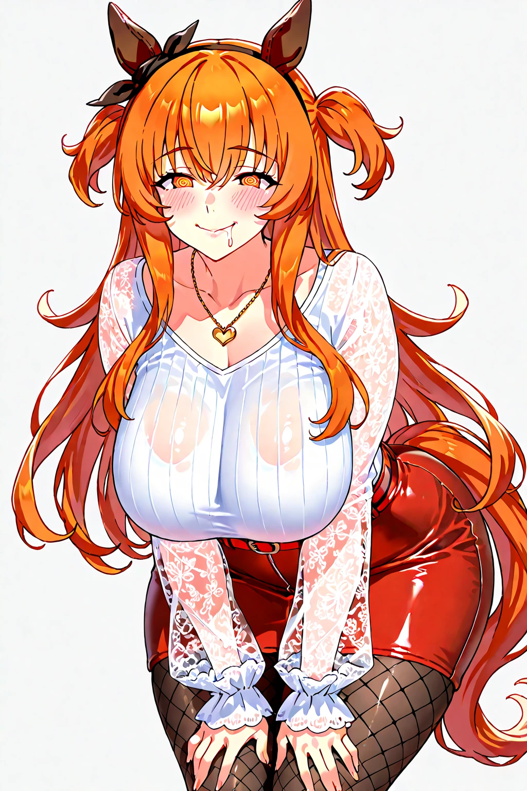 Fox girl extreme muscular body, geisha outfit, fair skin, fox ears, red oni horns, fox paws, 9 fluffy fox tails and gigantic breasts.