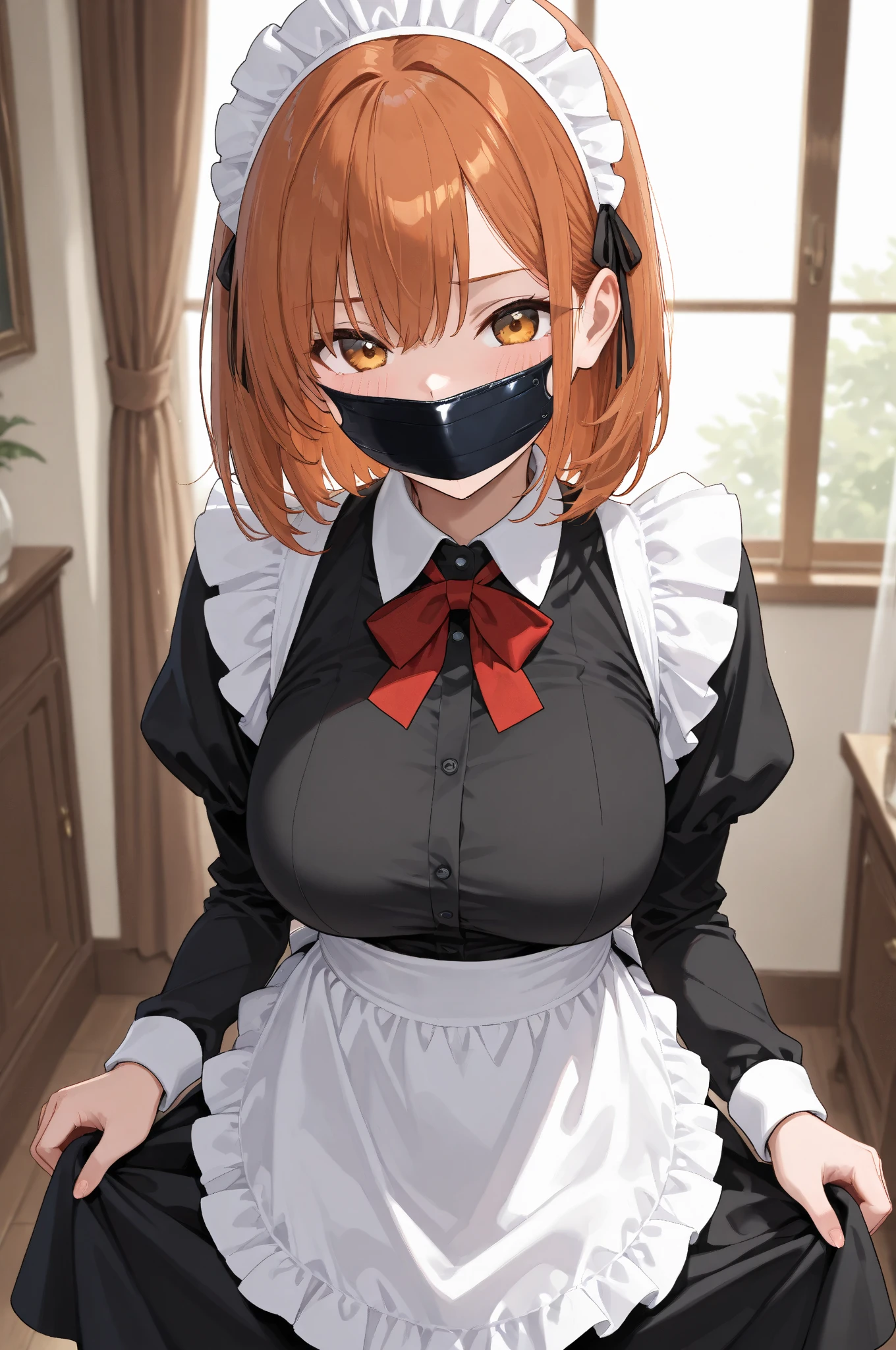 ((masterpiece, best quality, high quality)),1girl, (hospital), <lora:infirmary_v0.1:0.5> infirmary, <lora:Long Apron Nurse Frilled v2:0.6> (nurse_long_apron, apron, mask, nurse cap, surgical mask, nurse, long sleeves, latex gloves), <lora:Isako Narita:0.7> (1girl, 3dcg 06, bangs, crossed bangs, eyebrow_through_hair, grey eyes, hairband, huge breasts, isako narita, mature_female, orange hair, short hair, sidelocks, solo),