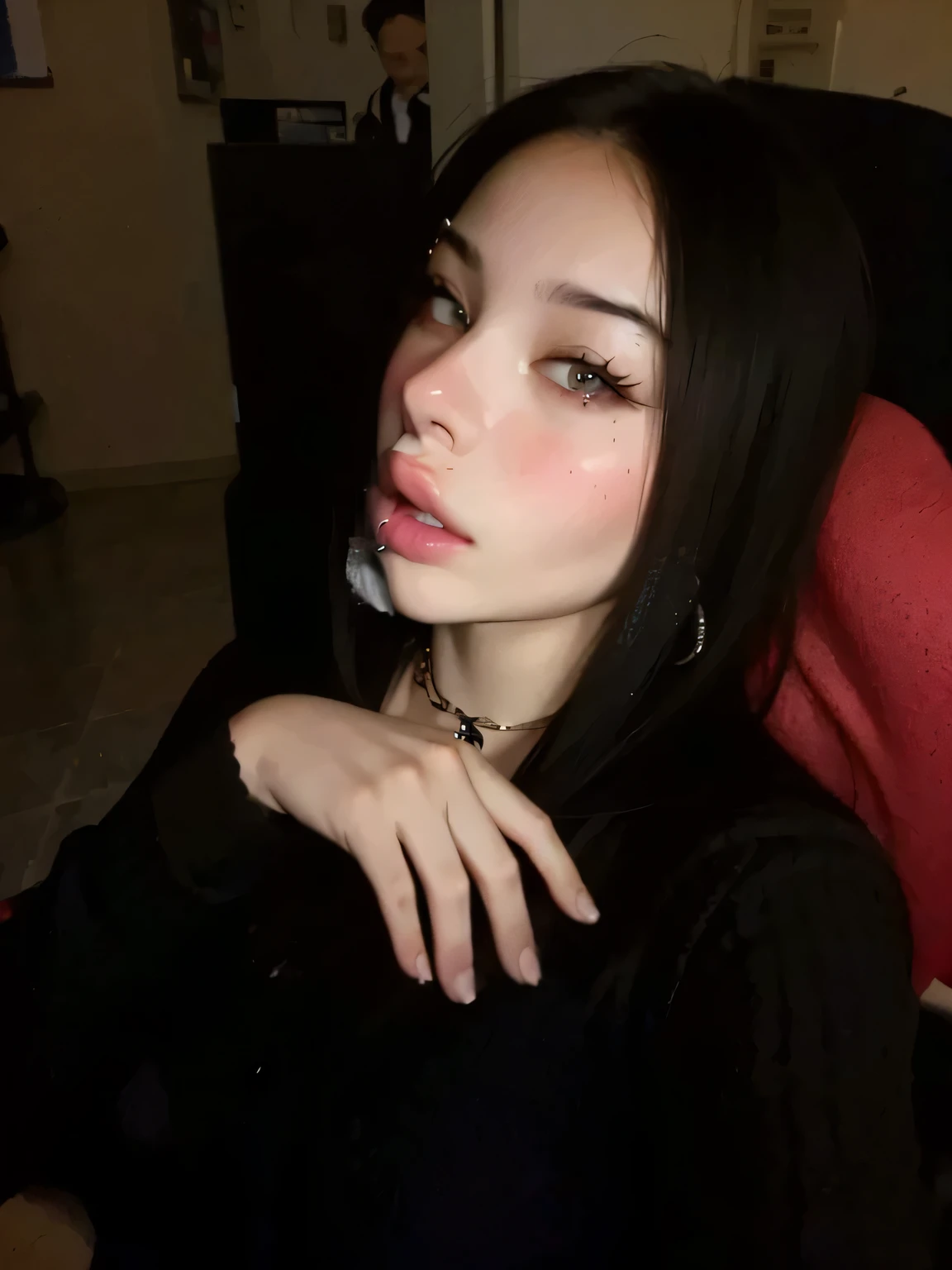 sexy, (detailed eyes), (detailed face), beautiful lady, (pov sitting across table:1.1), looking at viewer, sexy dress, skin tight red, dress, blush, (naughty) (naughty smile:0.9), (smiling:0.9)
(mystical tattoo:0.9), (neck tattoo), ((narrow waist)), skinny, thin, (fit body:1.1), (perfect proportions:0.8), (perfect anatomy:0.8), red lipstick,
(cowboy shot:1.1),
(shiny skin)
<lora:Hinata[Shippuden]:0.9> 1girl, hinata\(shippuden\), medium breasts, pussy, nipples, navel, uncensored, (shiny skin:1.05), (cleavage:1.1),
BREAK,
good hands, detailed hands, anatomical hands,
(beautiful composition:1.1), masterpiece, fantasy, sexy, petite, soft glow, polished, clean image, <lora:epi_noiseoffset2:1> gorgeous, stunning, triadic colors, high contrast, Vivid color, dark,
<lora:CONCEPT_pov_dating_ownwaifu:1> (concept_pov_dating_ownwaifu:1.1), www.ownwaifu.com, 1girl, solo, looking at viewer, breasts, sitting at table <lora:more_details:0.2>, perfect teeth, overlooking beautiful tropical island beach view, (volumetric lighting), (dynamic lighting), godrays, Rembrandt lighting, real shadows, intricate detail, photorealistic, photograph, photo, dlsr, Fuji Film, extremely high detail, sfw <lora:weight_slider_v2:-0.3>, detailed skin texture, (blush:0.2), (goosebumps:0.3), subsurface scattering