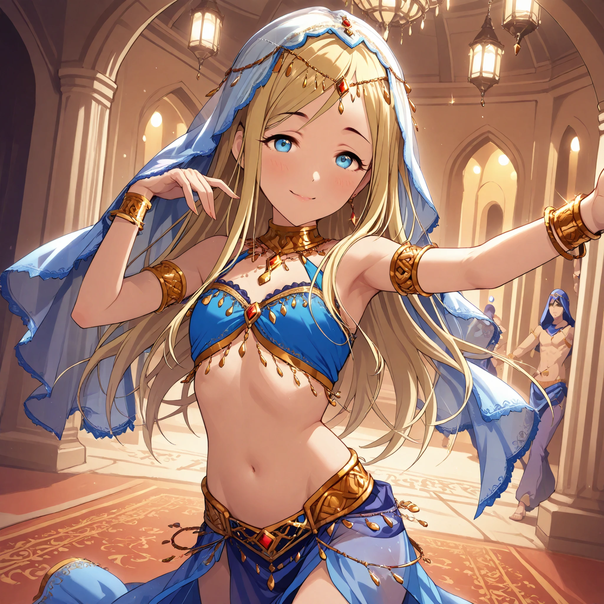 (1girl:1 . 5) , (Seul:1 . 5) , score_9 , score_8_haut , score_7_haut , source_anime , Official work , ultra-detailed , masterpiece , best quality selfie snapshot , high res , beaux yeux , detailed eyes , detailed face , beautiful detailed eyes ,THE iDOLM@STER Cinderella Girls,Layla,Arabian Clothes , Arabian Dancer ,belly dancer costume , golden jewelery,armlet, belly dancing,arabian garden smile, dancing with veil, dynamic movement,dance posture, pose,sexy pose