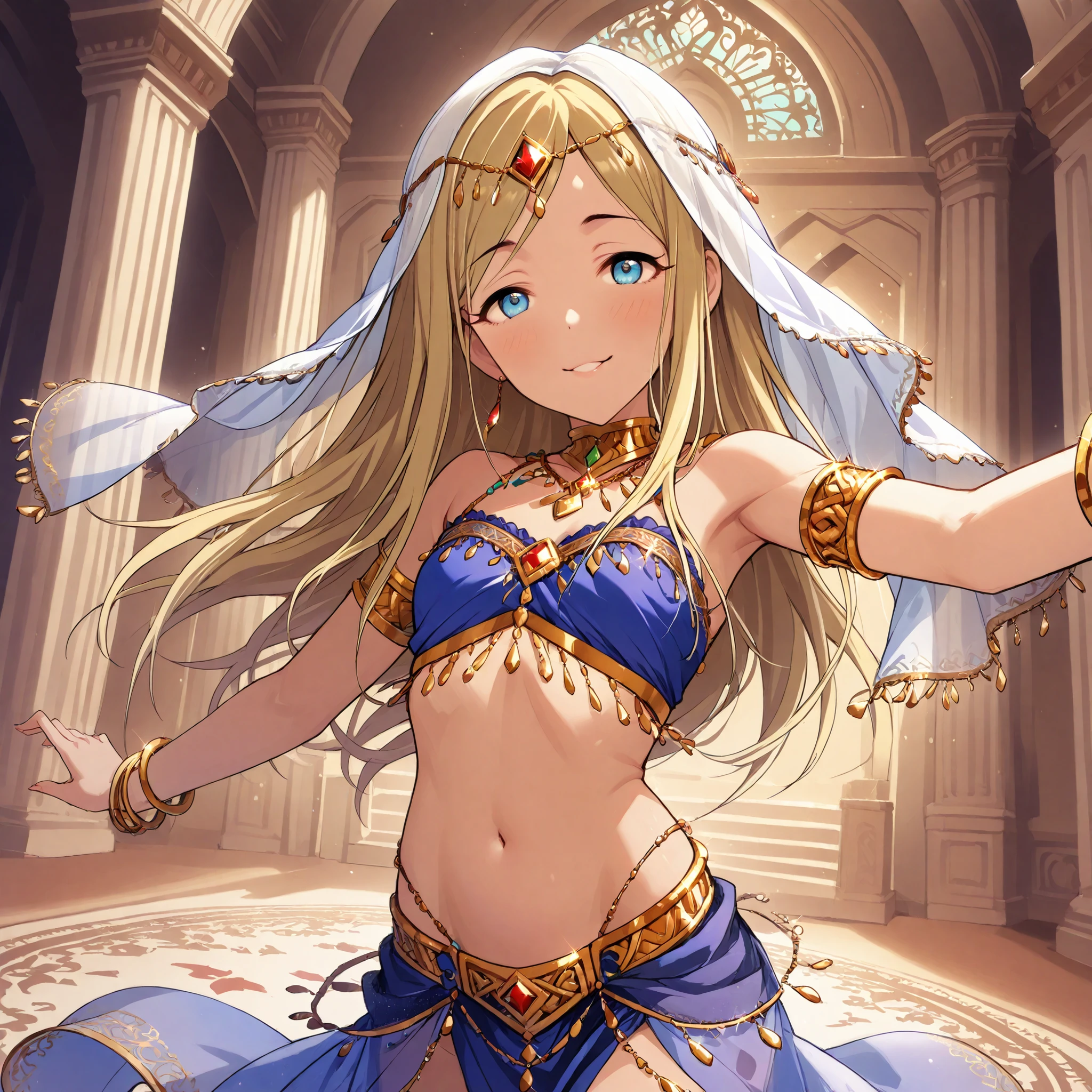 (1girl:1 . 5) , (Seul:1 . 5) , score_9 , score_8_haut , score_7_haut , source_anime , Official work , ultra-detailed , masterpiece , best quality selfie snapshot , high res , beaux yeux , detailed eyes , detailed face , beautiful detailed eyes ,THE iDOLM@STER Cinderella Girls,Layla,Arabian Clothes , Arabian Dancer ,belly dancer costume , golden jewelery,armlet, belly dancing,arabian garden smile, dancing with veil, dynamic movement,dance posture, pose,sexy pose