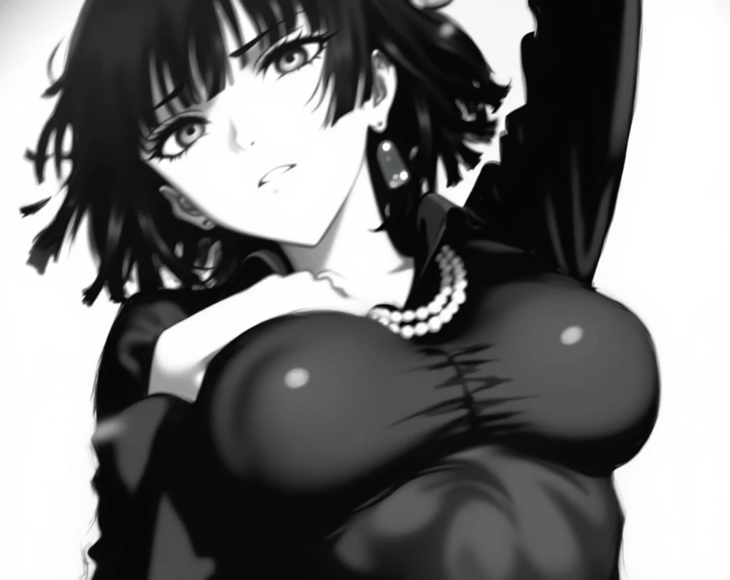 Best Quality, (Background Details), High Contrast, Very Beautiful Woman, Detailed Original Illustration, Functional, Ninja, Ninja Costume, Black Hair, Delicate Face, Charm, Bad Girl, Sexy, Real Breasts, Crazy Smile, Crazy Eyes, Black Background, (Black Background: 1.4) B&W, B&W Picture