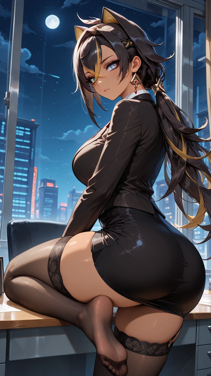 Aoikan, One girl、Big Breasts、(8k, RAW Photos, Highest quality, masterpiece: 1.2), (Realistic, photoRealistic: 1.37), 1. Tokyo cityscape, night, Professional Lighting, Photon Mapping, Radio City, Torn, big, Pure white and very small knitting、The tip protrudes, areola protruding,, pubic hairの形がはっきりと見える, Gal, Full of eyelashes , Eyelid wrinkles, Black lips, Pitch black high heels, pubic hair, Coarse hairs on lower abdomen, thin, Spread your legs, It's so big it's about to spill out of my bra., pubic hair is very large, pubic hair is very protruding,