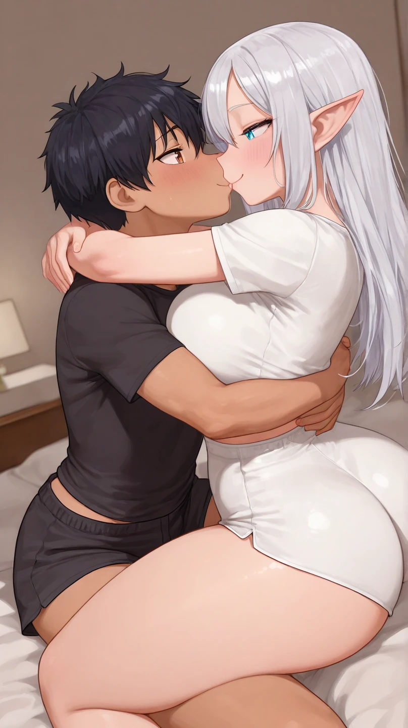 1man and 1woman having sex,smooth anime,,curvy adult woman,doggystyle,rolling up eyes,flying heart-shapes,shaking effect,