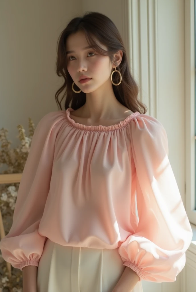 (8K、Raw photo、highest quality、masterpiece:1.2)、(Realistic、Photorealistic)、1 girl、((Pink Dress、Belly button、Off the shoulder、Fluttering Hair、stand with hands on 、See-through、boots、、View from the front、Are standing、))、smile、Lots of eyelashes、Sparkle on your eyelids、skeletally correct、