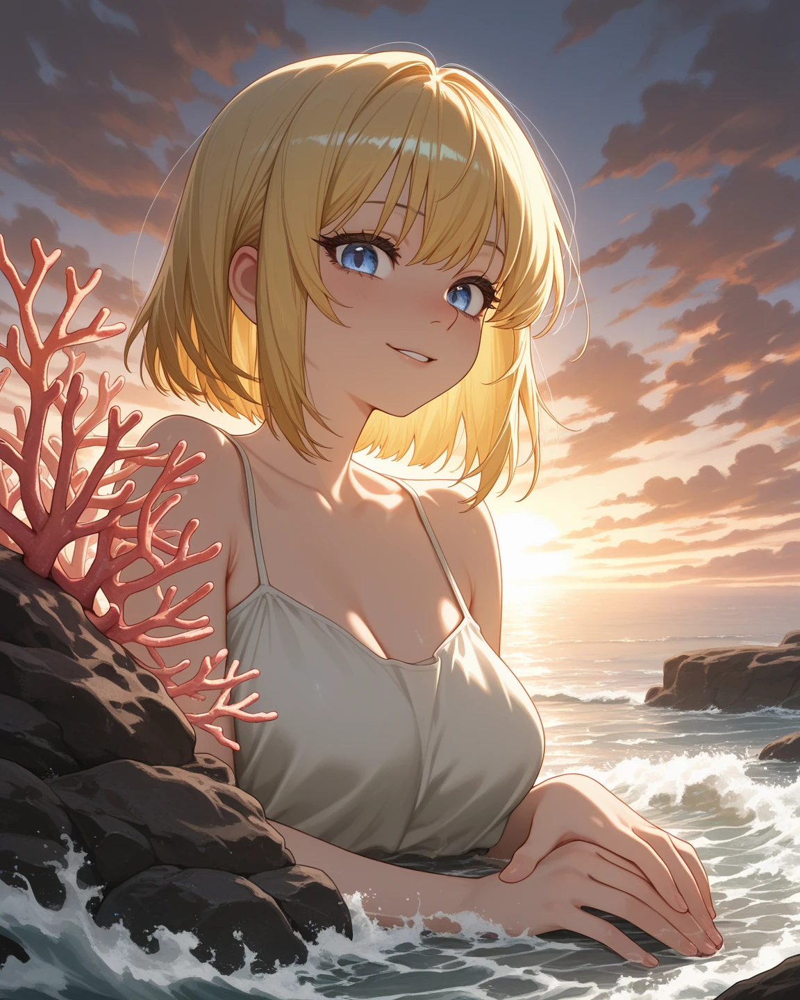 tmasterpiece，best qualtiy，cinematic Film still from，1girl，Cloud Girl，Floating in the sky，closeup ，brightly，cheerfulness，Warm and soft lighting，the sunset，（spark of light：0.7）（（top-quality，32K，tmasterpiece：1.3）），Yukari Higashino，50 years old Asian woman，Beautiful Women in Perfect Shape：1.3，（（yellow  hair）），（（Beautiful udder：1.3）），（Showers，hazy water）），（  and bristles））），（浴室）），（（suspending）），（（Raised ）），（（squatt，spread their legs）），，（Drenched Body）））），（Soaked））），（Soaked））），  bites，streaked，The hair is covered with beauty，Beautiful personality, Cute and gentle girl