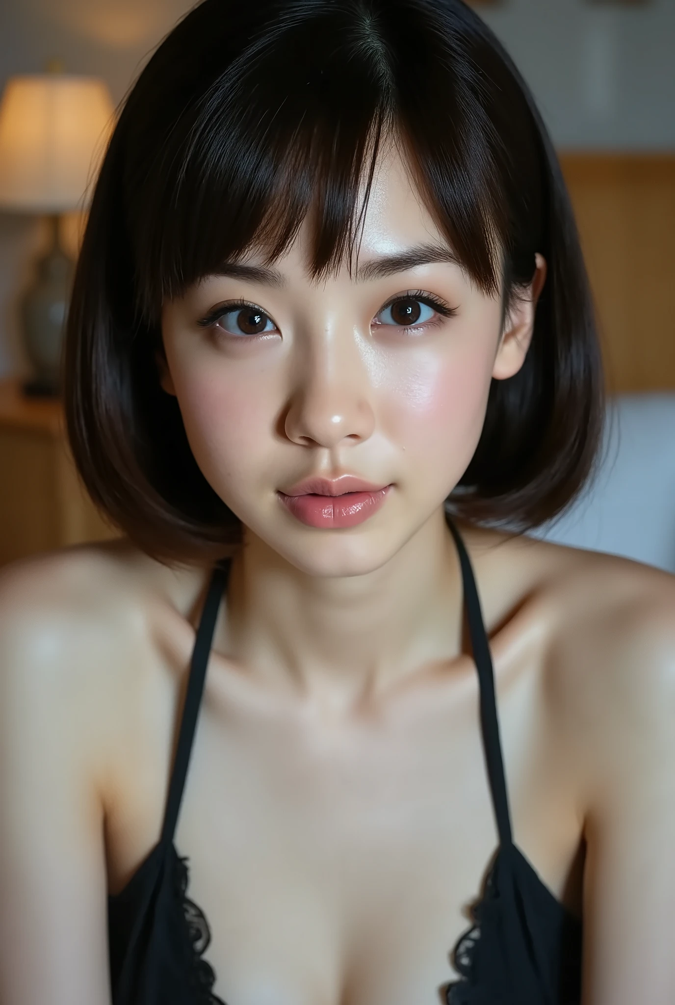 (( petite woman, Attractive Women, I'm not wearing any accessories, no makeup, black hair, has sex in the bedroom)), ( lie on the bed, full body portrait , black hair, black hair, Short bob hair, oversized breasts , very dark pubic hair ), white skin, Shiny Thin Lips , skinny, Body Type, Delicate and charming collar , 最 High Quality , original pictures, There is, face, とても beautiful, cute , Deep rim , high resolution, 超 details, details, Very details, extremely details eye and face, Keen Eyes, sharp concentration , Film writing, masterpiece, 最 High Quality ,16 kg,8k, beautiful,get used to it, exquisite,extremely get used to it, finely get used to it, high quality , insanely get used to it, ultra get used to it, 超 high resolution, Super High Quality , beautiful face, Japanese , nsfw,When naked , ( full nude, cute girl, twin tail :1.6),Film writing , detailsな乳首,