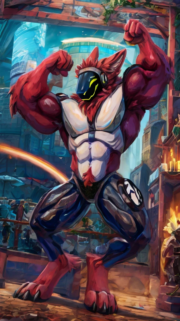 Glamrock Muscular adult Freddy wearing a small thong on stage while being sweaty