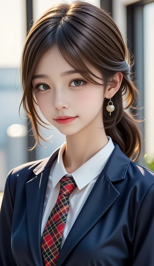 Anime character with black hair and brown coat pointed to the camera, anime girl named Lucy, inspired by Ryusaburo Umehara, Rumiko, anime style", as an anime character, inspired by Yunichi Hiratsuka, Kagekyo Killer Reborn, from the Hidden Academy, inspired by Munakata Shimitsu, big brown eyes, hair tied up, red headband, pursed lips, smile, red silk tie knot