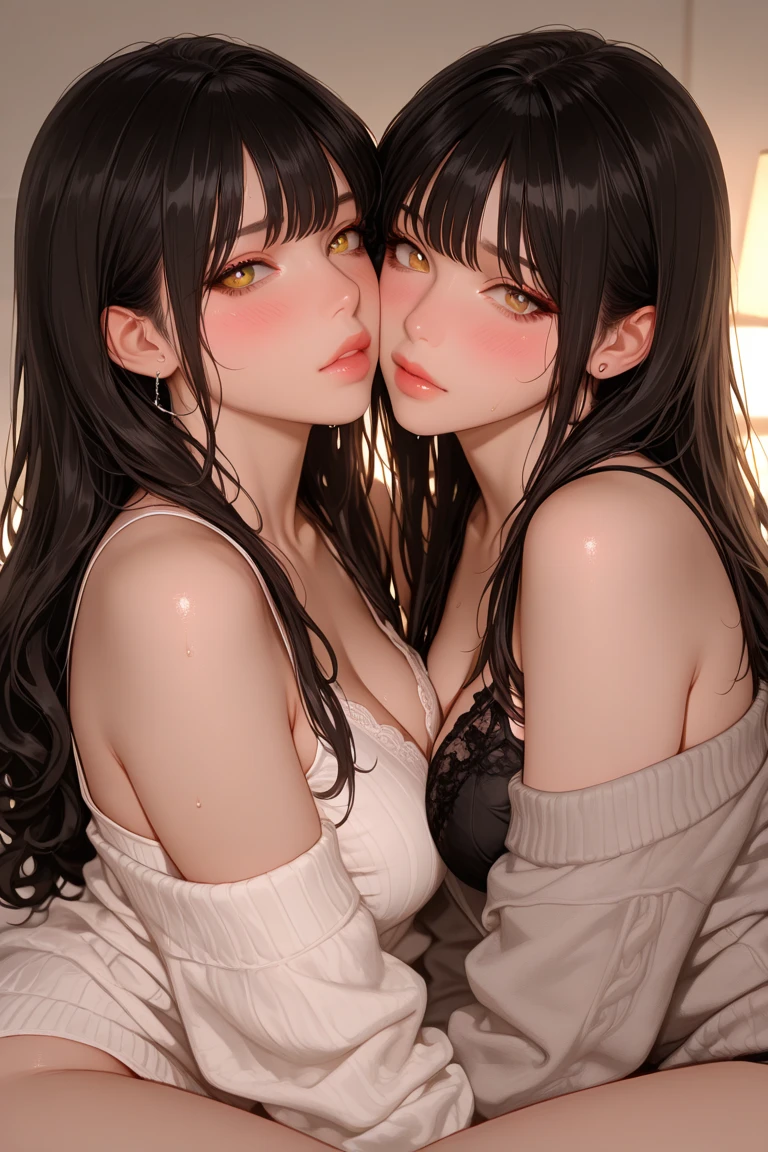 realisticlying、2 girls、selfee、teats、kiss、Bare skin with a lot of skin exposure Close contact with both breasts、Keep it close to your body、Looking Up、A sexy