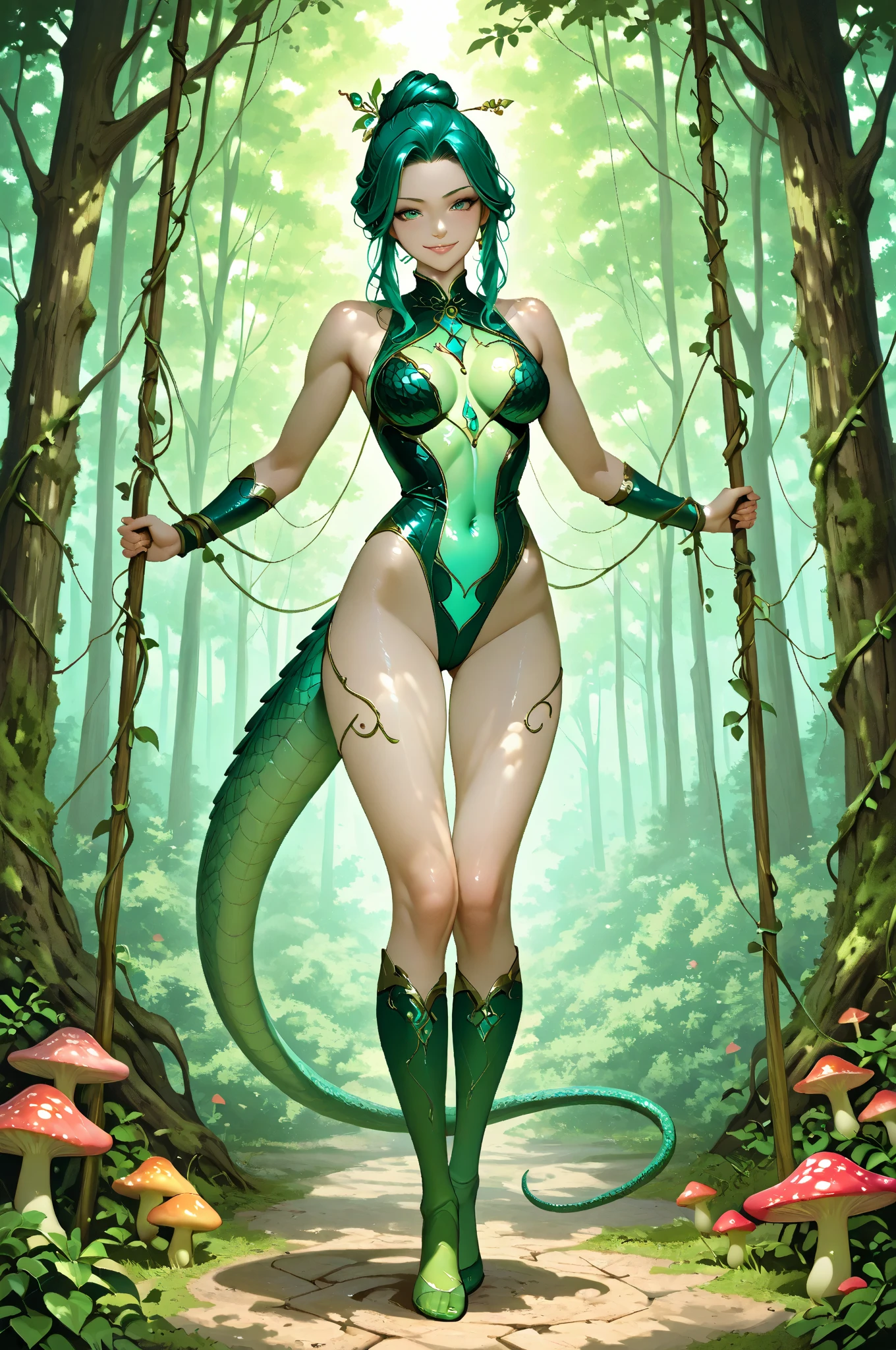 lizard with sand-colored scales humanized female, without clothes and with a wizard hat
