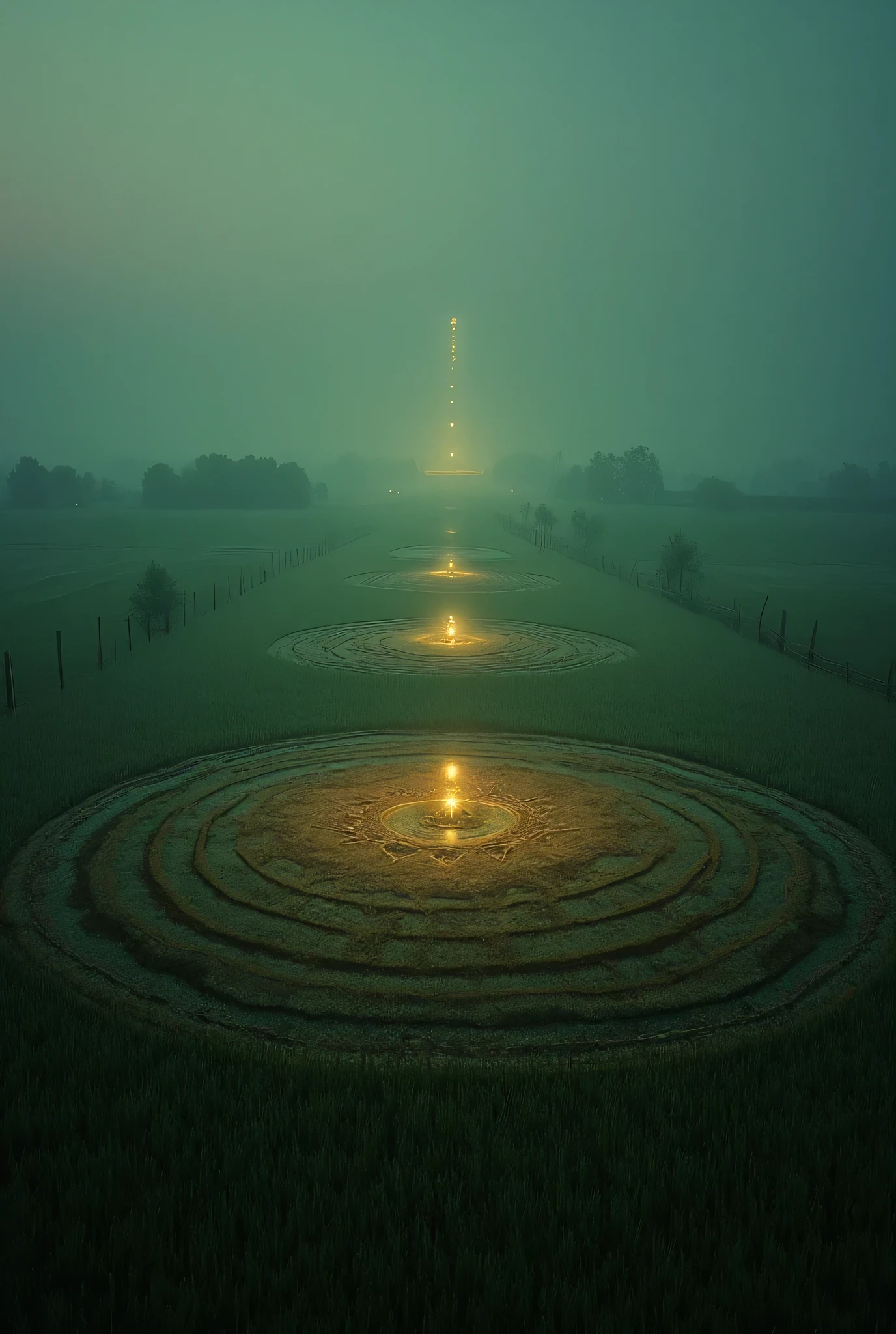 the background should be a farmer's field. with crop circles in it, there should also be orbs of light flying around