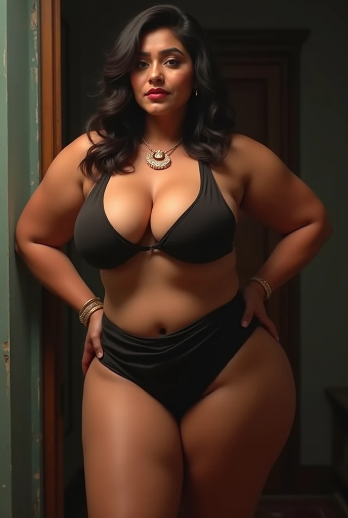 Sexy Plus Size Indian Supermodel,bikini, luxury kitchen