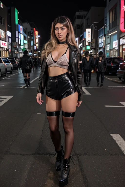 (8k, RAW photos, highest quality, masterpiece: 1.7). (Realistic, Photorealist: 1.9). 1 girl. Cammy, Street Fighter 6. Woman. London's cityscape. Night. Professional lighting. Photon mapping. Radio City. Transparent shirt. The tips of the are standing out. Protruding areola. The shape of the pubic area is clearly visible. Lots of eyelashes. Pure black shadow. Black lip pitch. Pitch black heels. Pubic hair. The lower abdomen bristles. Slender. The groin is open. Mine are big and about to come out of my bra. A lot of pubic hair. Pubic hair protrudes a lot.