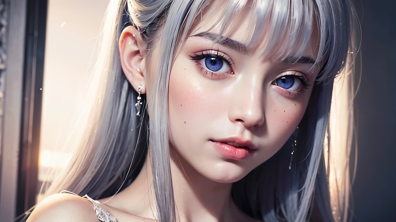 destiny, small  , medium hair, silver hair,( blue eyes:1.1), serene expression, standing, upper body, outdoors, red dress, (close-up:1.4), face, eyeliner, (high resolution illustration), girl, (high quality), 1girl, 4k, detailed background, face marks,