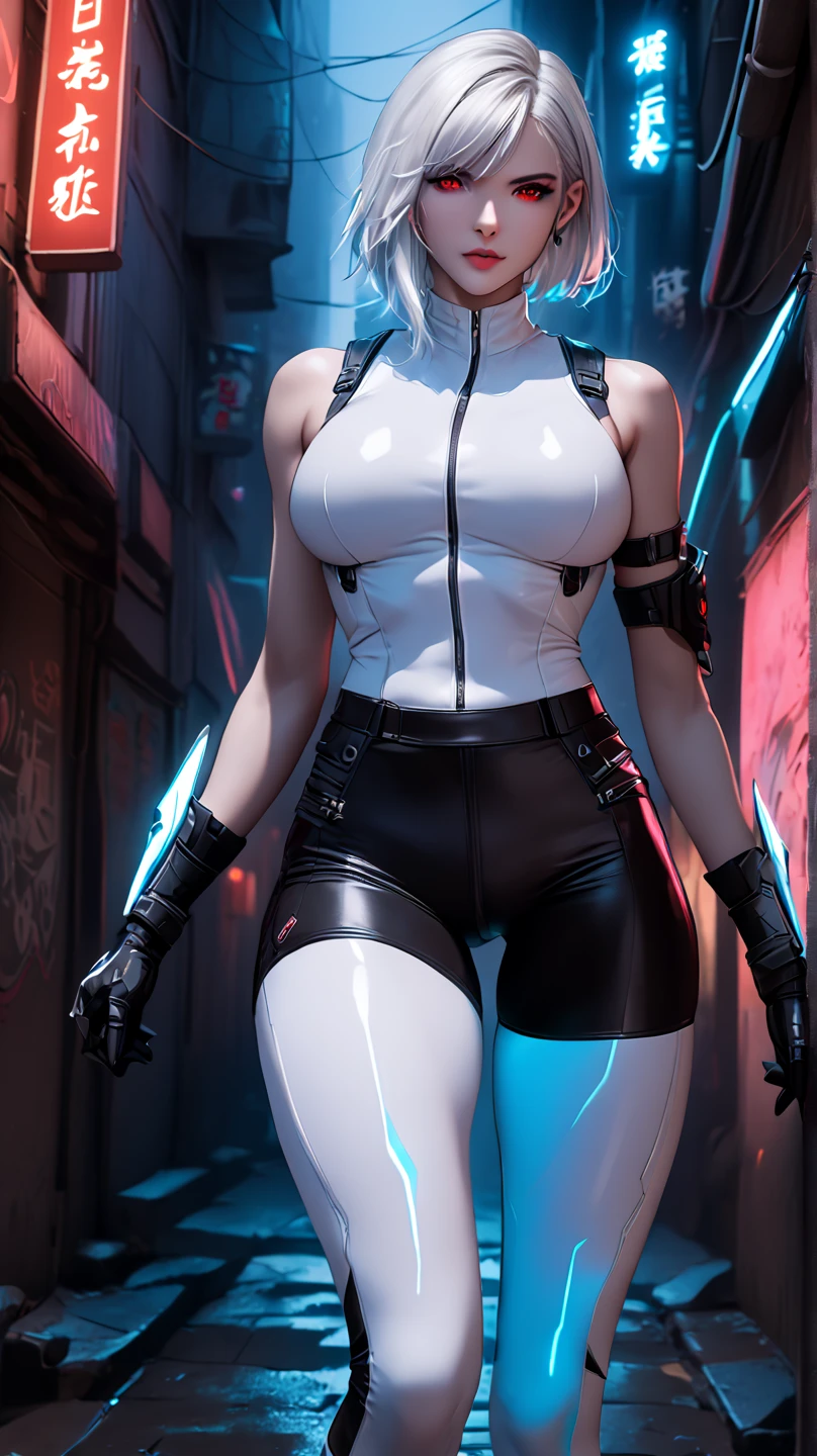 ultra detailed complex 3D rendering of a beautiful female character from star wars, beautiful soft studio light, rim light, vibrant details, luxurious, lace, semi realistic, silver hair, white eyes, wearing a tight black outfit that accentuates her curves and shows her cleavage. Galaxy background holding a white lightsaber in an erotic defensive stance. Make her titts nice and big and perky. Give her an hourglass figure. Give her thick thighs and a big ass. Give her an athletic body but dont make her to muscular.