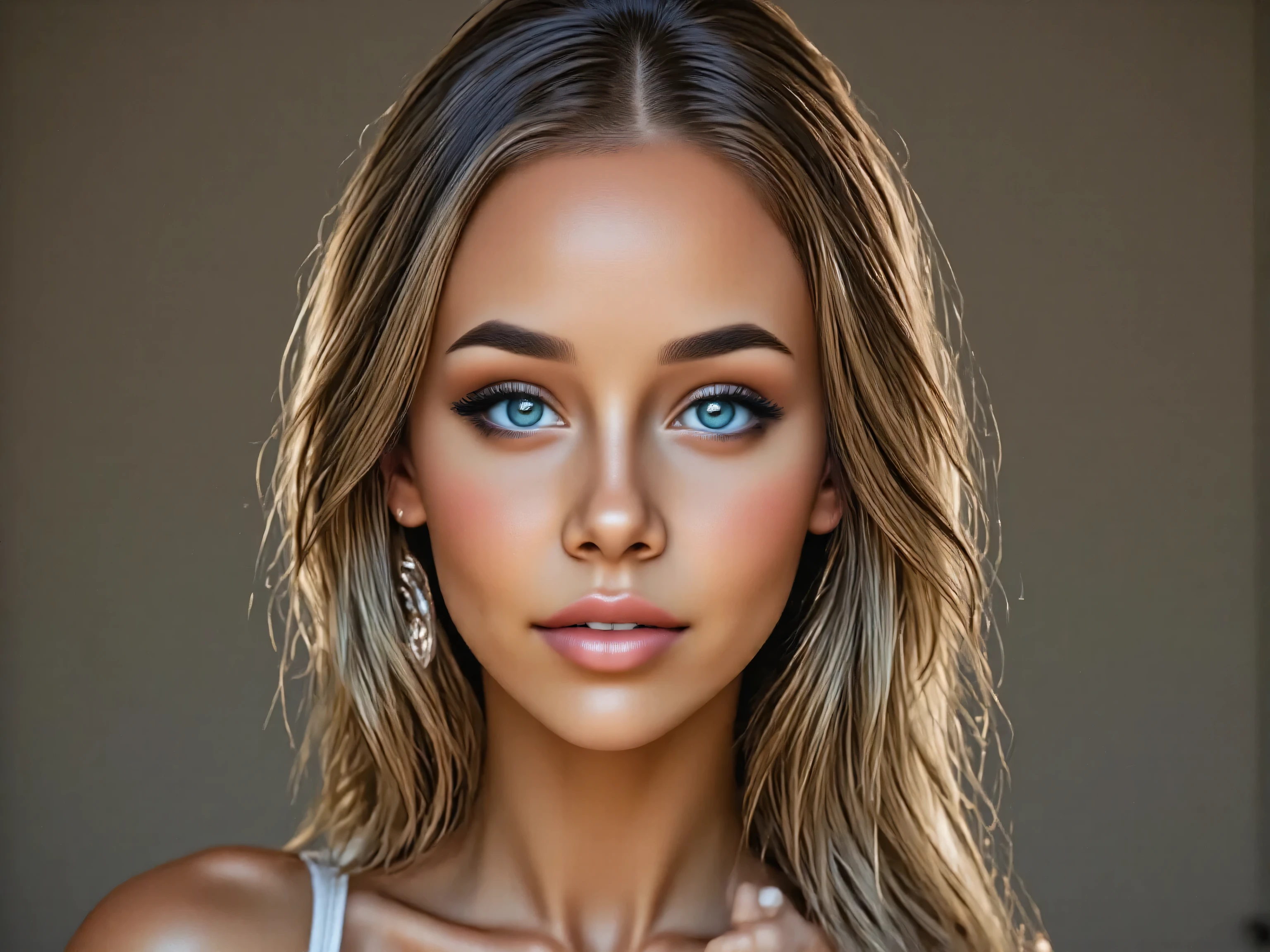 Erotic pose highlighting feminine curves, perfectly round buttocks, trembling thighs, explicit anatomical details, glistening intimate areas, passionate expression, body radiating heat and desire