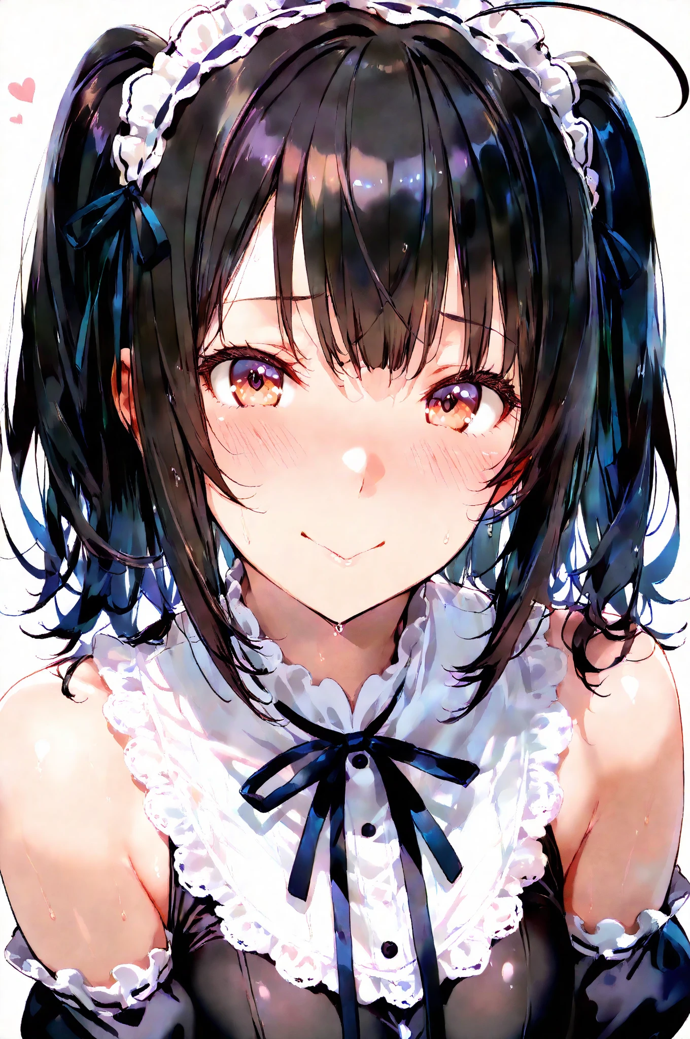 (8K,4K,best quality, master piece: 1.2), super high resolution,1 Beautiful woman,16yo,ultra-detailed face, detailed eyes,mascara,(tareme),(mole under eye),:>,playboy ,black leotard,bowtie, wrist cuffs,blunt bangs,fake rabbit ears,(black hair, pink streaked hair),bob cut,looking at viewer,face focus,Plain white background