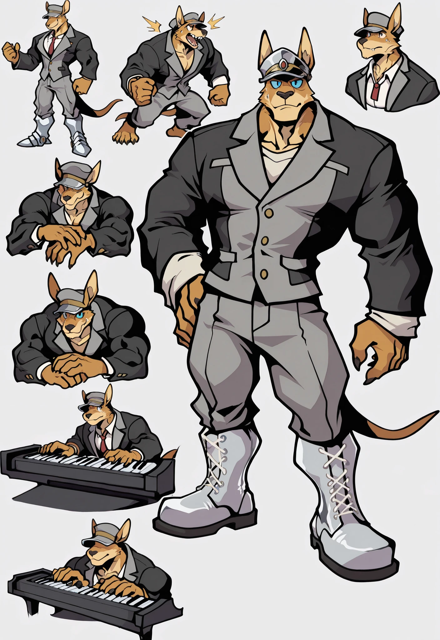 Experienced furry character reference sheet adoptable for Janus, masterpiece , electric keyboard piano, modern day alternate universe, no background, fullbody, multiple views , best quality , masterpiece , masculine , character sheet , dungeon & dragons , visual novel , featured on Pinterest, dynamic.
Janus is a kangaroo football college jock student who is cosplaying as the Tin Woodsman from "The Wizard of Oz the musical adventure"! Masterpiece, best quality, amazing quality, null-ghost. Janus from Wolfstar: Sins and Paradise, visual novel, silver and gray metal kangaroo man who wears a tin hat and plays the electric keyboard piano. Best quality , ultra high resolution ,Big Robot Muscles, kangaroo, male, Delicate blue Eyes , 5 fingers , 5 toes , metal coated body, rigid pose like a soldier, Reveals muscle lines , massive metal man who carries a keyboard, Thick Legs, Handsome, 由null-ghost,Takemoto Arashi, Handsome. No defects, no watermarks, perfect eyes, no defects, no watermarks, perfect eyes, 5 fingers, perfect hands, metal boots.