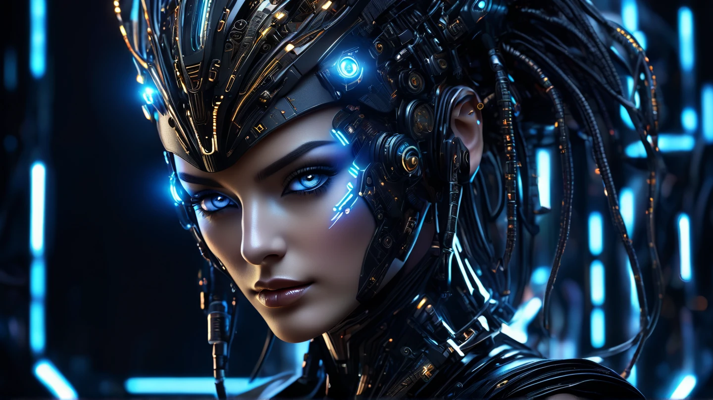 top quality, future world, State-of-the-art robot, Beautiful Woman, flying hair, Transformed into a cyborg except for the face,  Transformed into a cyborg except for the shoulder,  images, whole body photo, (((cheetah)))