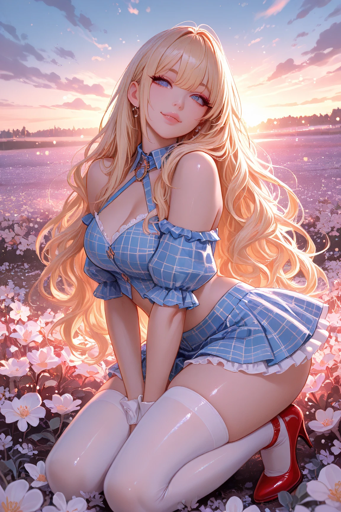 masterpiece, best quality, extremely detailed CG unity 8k wallpaper,((Upper Body)) ,((Upper Body head close-up shot of a beautiful Queen)), , Elegant Long straight blonde hair, (Mckenna Grace), ((gigantic breasts,Plump,Thick thighs,Autoluminescence skin)),Transparent (purple-blue) golden (Glittering tutu,long Bunny Ear Headgear, , Bow-tie, No panties, genitals visible), ((,spread legs)),(), (Blush), , (seductive smile), (A world of ice and snow), pretty face, key art, award winning, intricate detail realism hdr, by (ruan jia and artgerm and range murata), Photorealism, Hyperrealism, ultra realistic, dramatic light, intense shadows, gorgeous view, depth of field