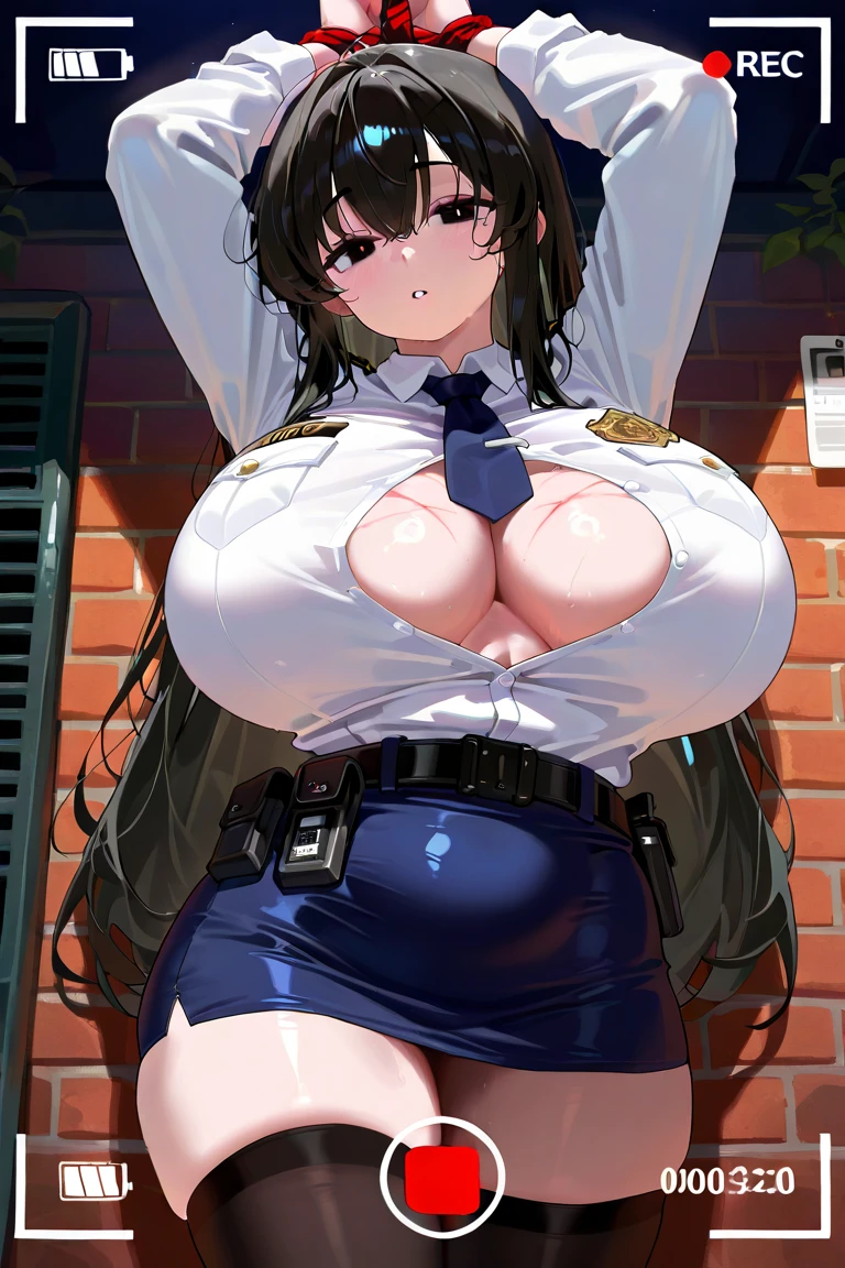 masterpiece, best quality, 1girl, solo, breasts, thighhighs, Shiny blue-eyes,, (huge-breasts), gloves, boots, black-hair,, sideboob, garter-straps, purple-thighhighs, skirt,curvy, thighs, full-body, simple-background, miniskirt, looking-at-viewer, cleavage, ((nup, police officer)),(mouth mask),(eye glass),(breasts grabing),
(nsfw),((cum on breasts)),(nipple),steam,