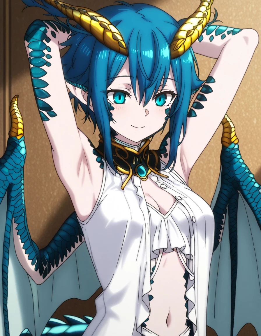 skadidragenfelt, <lora:skadi dragenfelt s1-lora-nochekaiser:1>,
skadi dragenfelt, short hair, blue hair, sidelocks, pointy ears, horns, blue eyes, colored skin, monster girl, dragon horns, dragon girl,
BREAK navel, underwear, panties, tail, open clothes, wings, white panties,
BREAK outdoors, grey sky, sky, clouds, thunder,
BREAK looking at viewer, (cowboy shot:1.5)
BREAK <lyco:GoodHands-beta2:1>, (masterpiece:1.2), best quality, high resolution, unity 8k wallpaper, (illustration:0.8), (beautiful detailed eyes:1.6), extremely detailed face, perfect lighting, extremely detailed CG, (perfect hands, perfect anatomy),