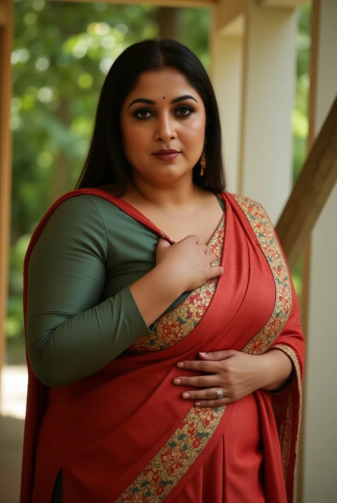 50yo mature  Anushka Shetty,((best quality)), ((masterpiece)), ((realistic)), eye kajal, mascara, red lips, sensual Beauty, mommy,  full figured mommy, provoking body, extreme sweat, sweat soaked skin, slight stretch marks, alluring figure,  bulging figure, thick charming lady, curvy, thick navel, full figured woman, eye kajal, massive breast, full body, styled hair, pierced eyes, female face,royal aura, trend on artstation , sharp focus, studio photo, intricate detail, very detailed, detailed eye, illustration, very detailed, sharp focus, digital render, professional, 4k