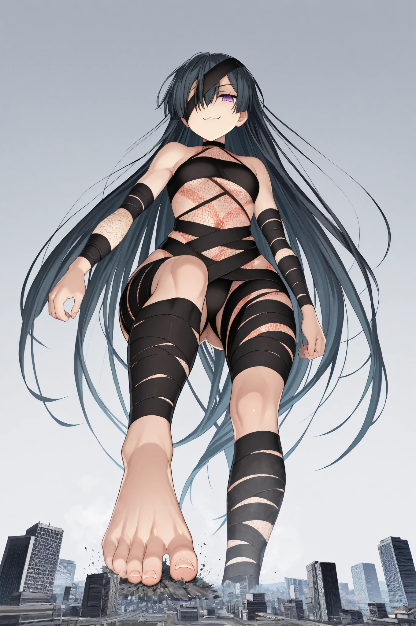 A girl with Small bust, Skinny body. Mummy costume, Bandage