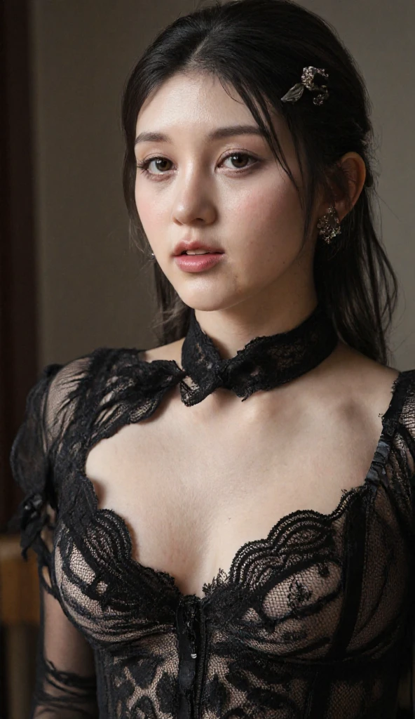 ((Thick lips:1.3)), ((FEMBOY)), PINK COLOUR, (((SAD FACE EXPRESSION:1)), ((NECK LACE)), ((GOTHIC WHITE EYELASHES & LIPS)), ((NAKED BLACK LIPS)), ((BUN HAIRSTYLE)), adorable, 1 girl, (face to face), , baby face, happy, half body portrait, (face details: 1), (eye details: 1), ((tiny breasts)). ((Strapless latch Pencil pattern)), ((net stockings)), lingerie ((red lips)), view from lie down, WELCOME TO THE MOON
