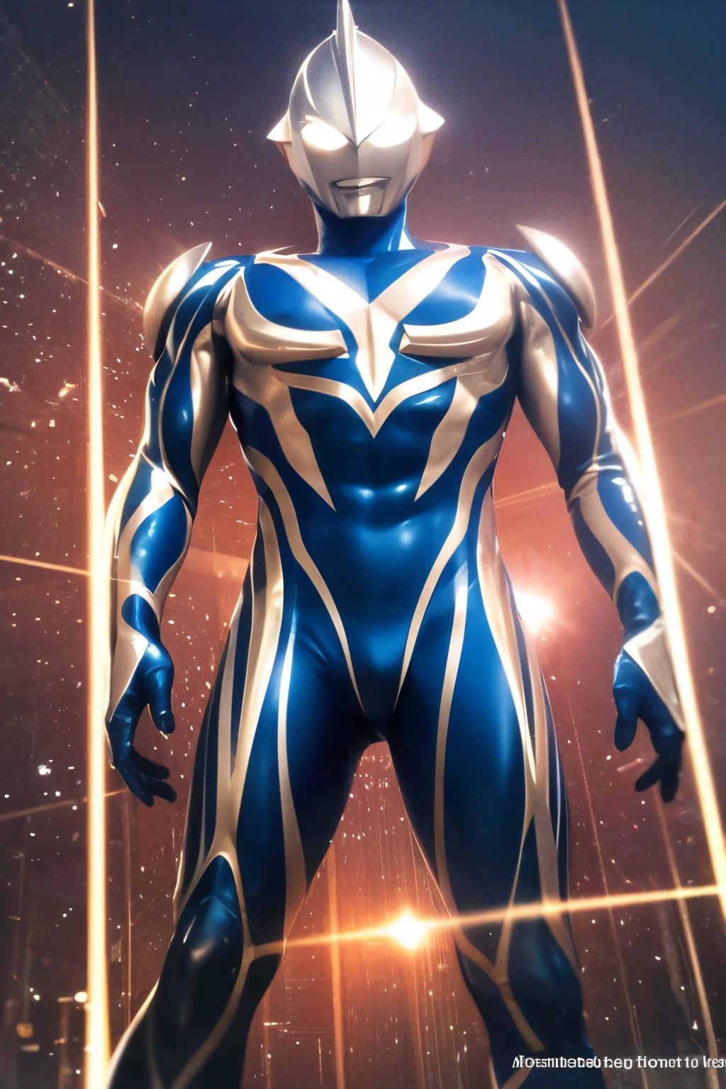 Ultraman,futuristic Ultraman warrior, sleek cybernetic armor design, crystalline core in chest, metallic silver, red and neon blue color scheme, dynamic pose, muscular humanoid form (Slim athletic build), glowing energy patterns, ultra modern sci-fi aesthetic, dramatic lighting, intricate panel details, 4k digital art, high detail rendering